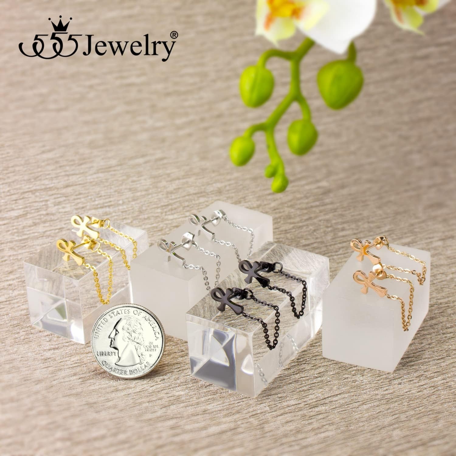 image:image555Jewelry Stainless Steel Egyptian Ankh Cross Stud Earrings for Women amp LadiesBlack