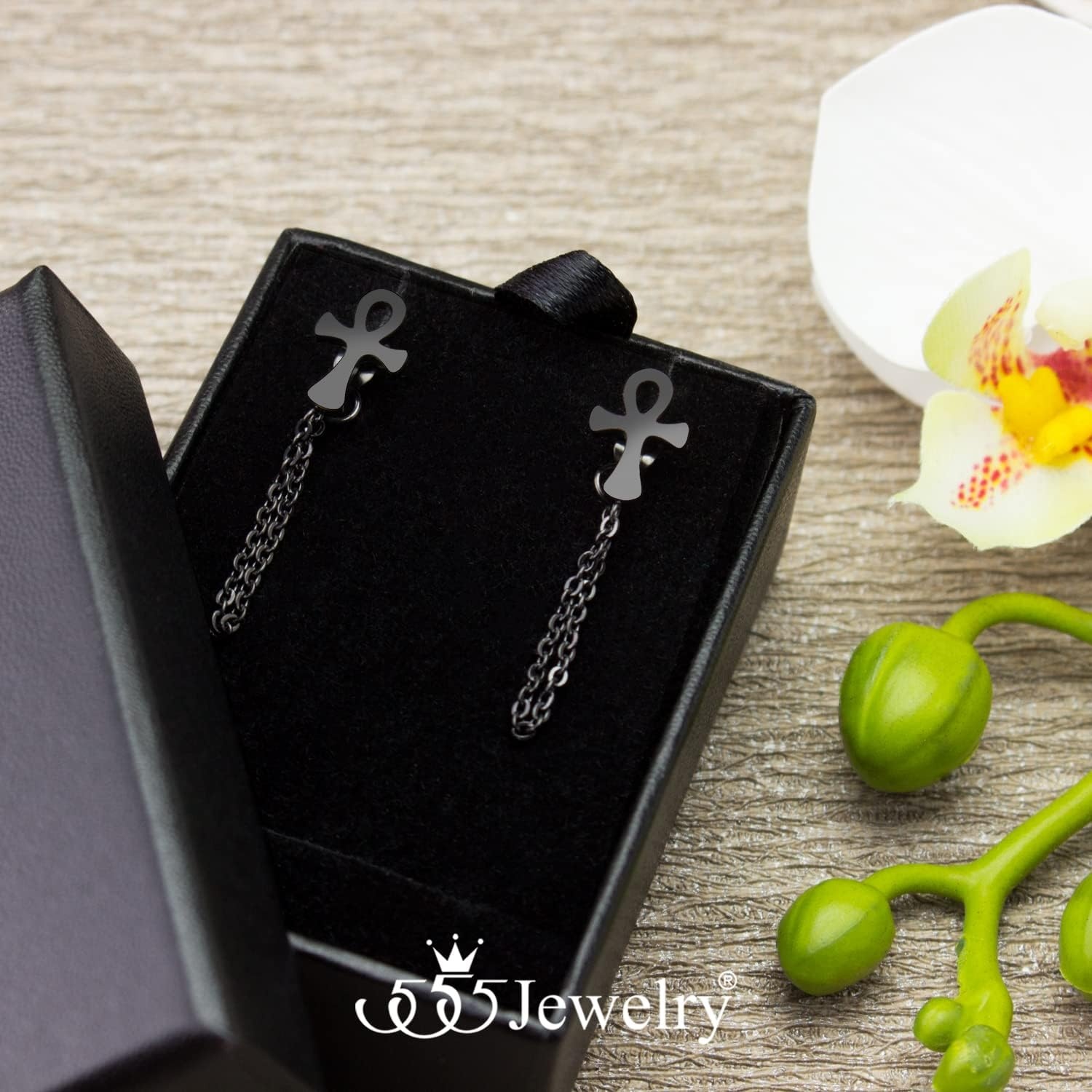 image:image555Jewelry Stainless Steel Egyptian Ankh Cross Stud Earrings for Women amp LadiesBlack