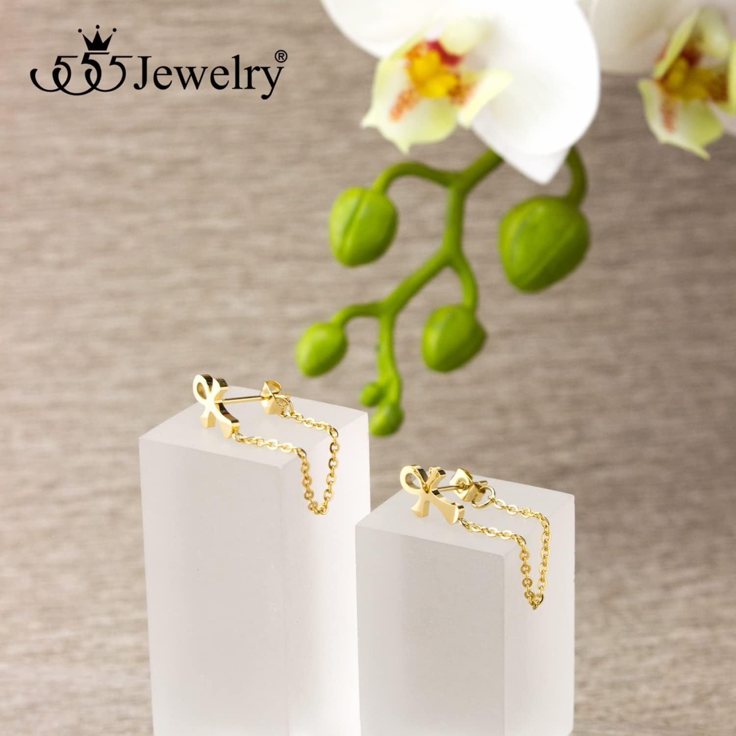 image:image555Jewelry Stainless Steel Egyptian Ankh Cross Stud Earrings for Women amp LadiesGold