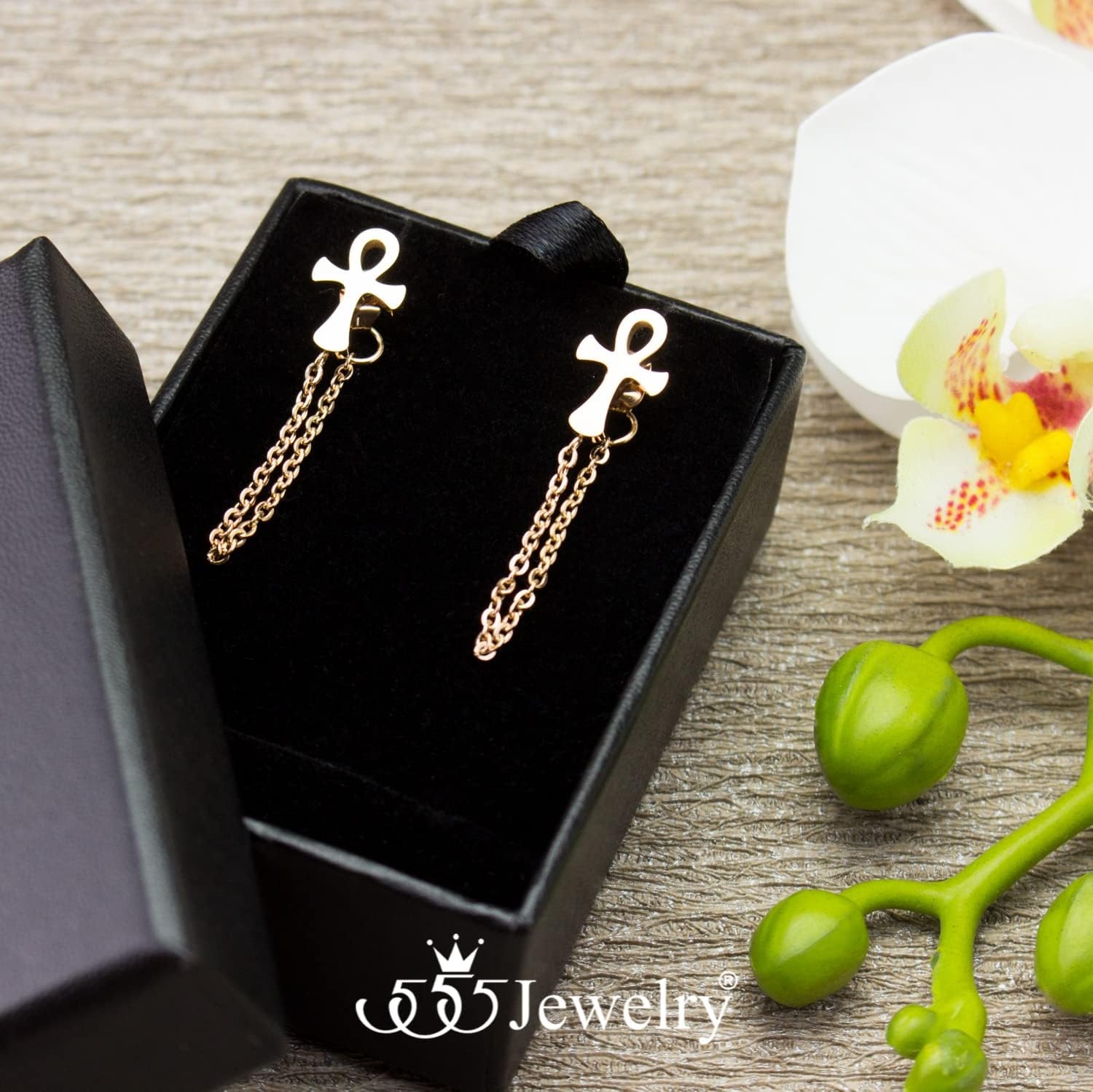 image:image555Jewelry Stainless Steel Egyptian Ankh Cross Stud Earrings for Women amp LadiesRose Gold