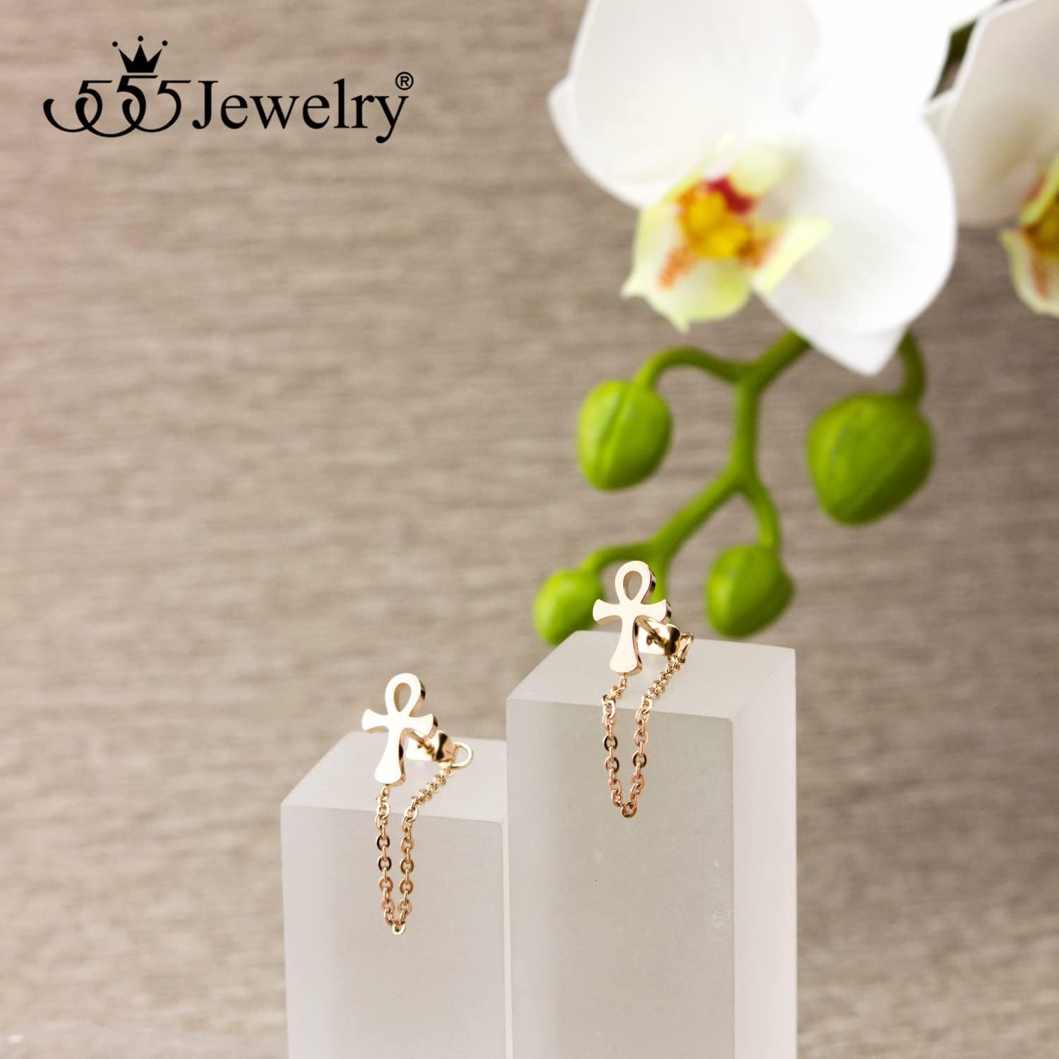 image:image555Jewelry Stainless Steel Egyptian Ankh Cross Stud Earrings for Women amp LadiesRose Gold