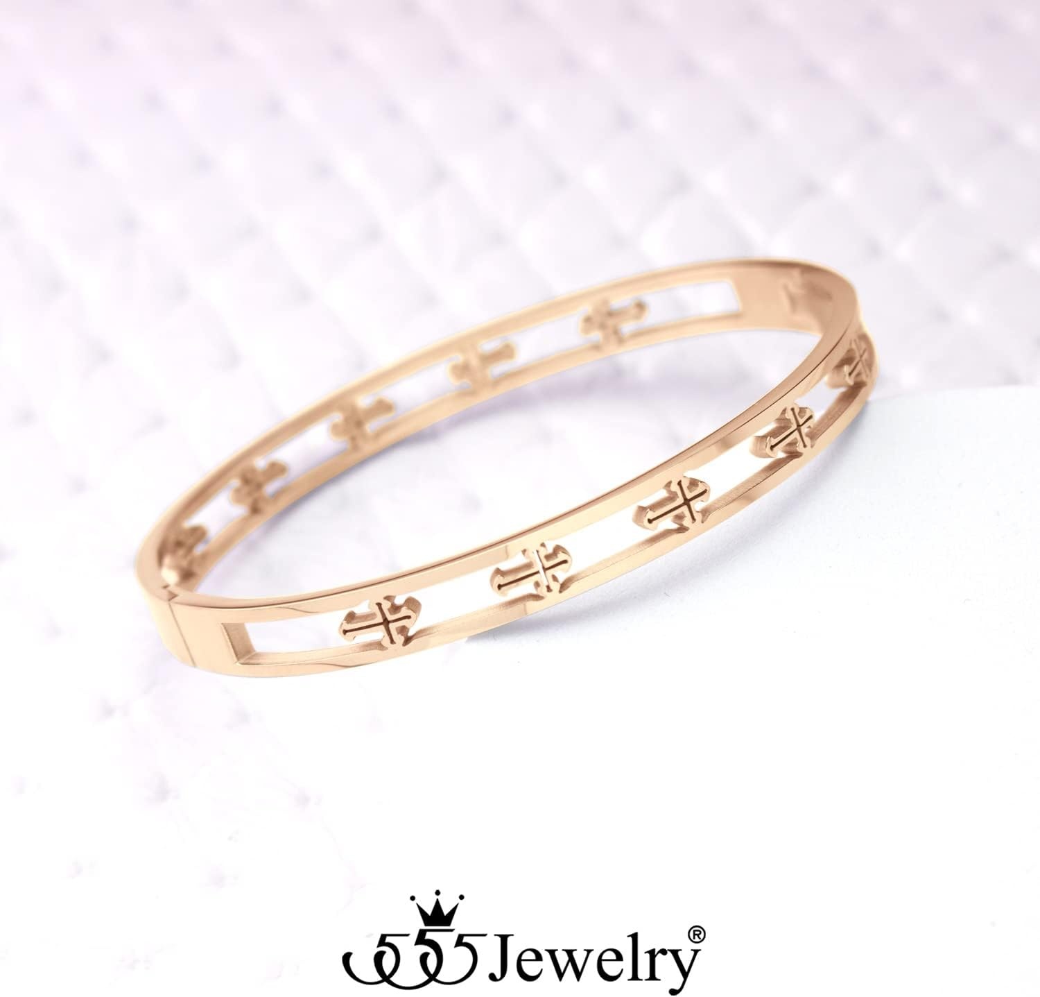 image:image555Jewelry Stainless Steel Hinged Cuff Cross Bangle Bracelet for Men amp WomenRose Gold