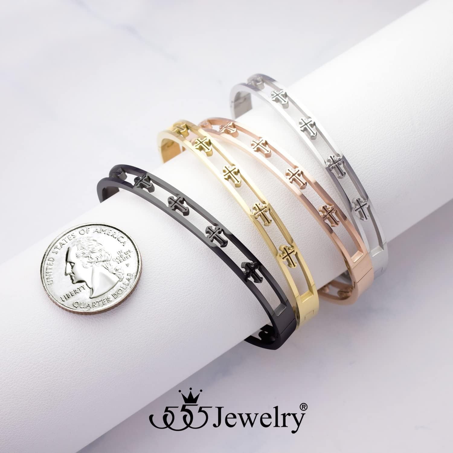 image:image555Jewelry Stainless Steel Hinged Cuff Cross Bangle Bracelet for Men amp WomenRose Gold