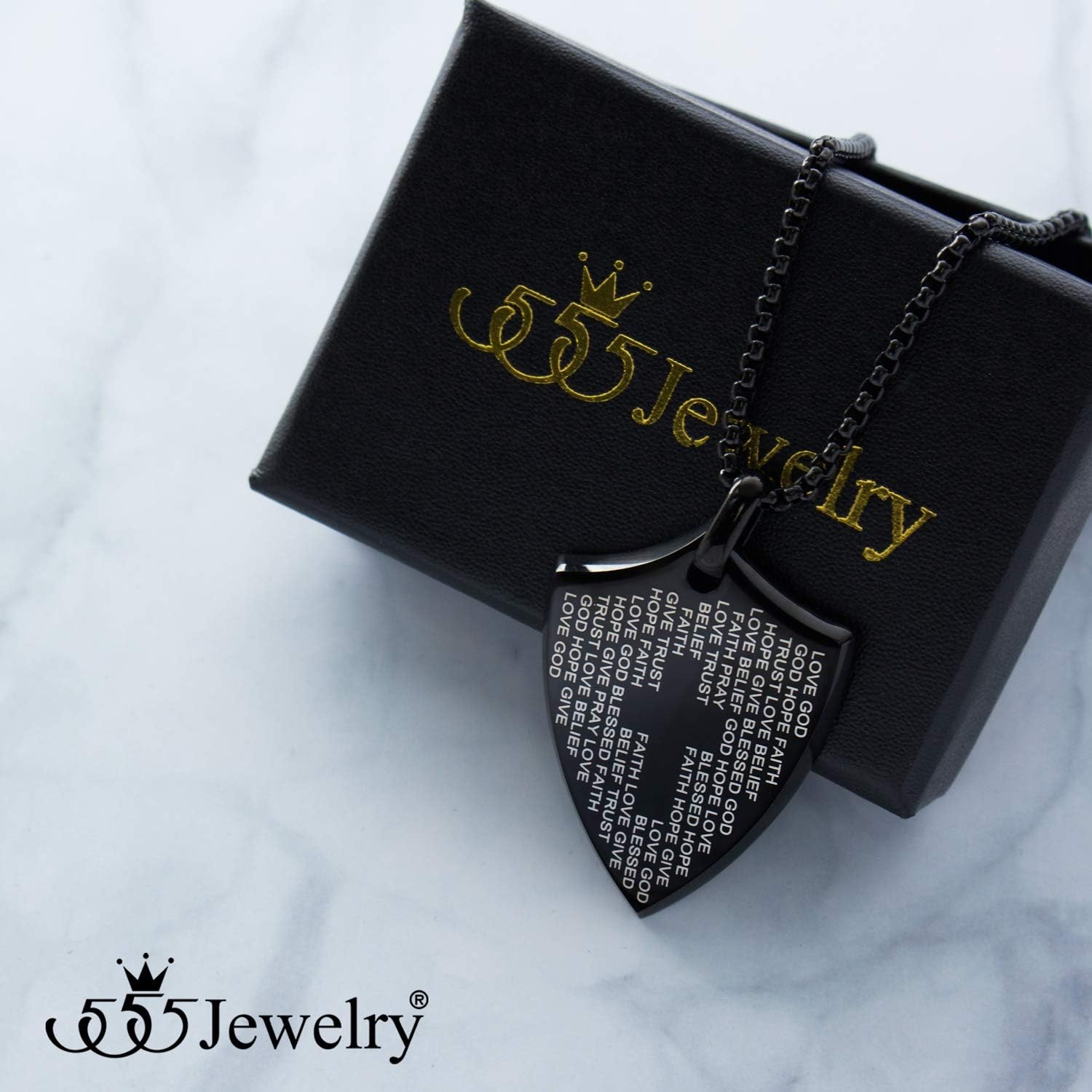 image:image555Jewelry Stainless Steel Inspirational Shield Cross Necklace for Men 1624 Inch ChainBlack