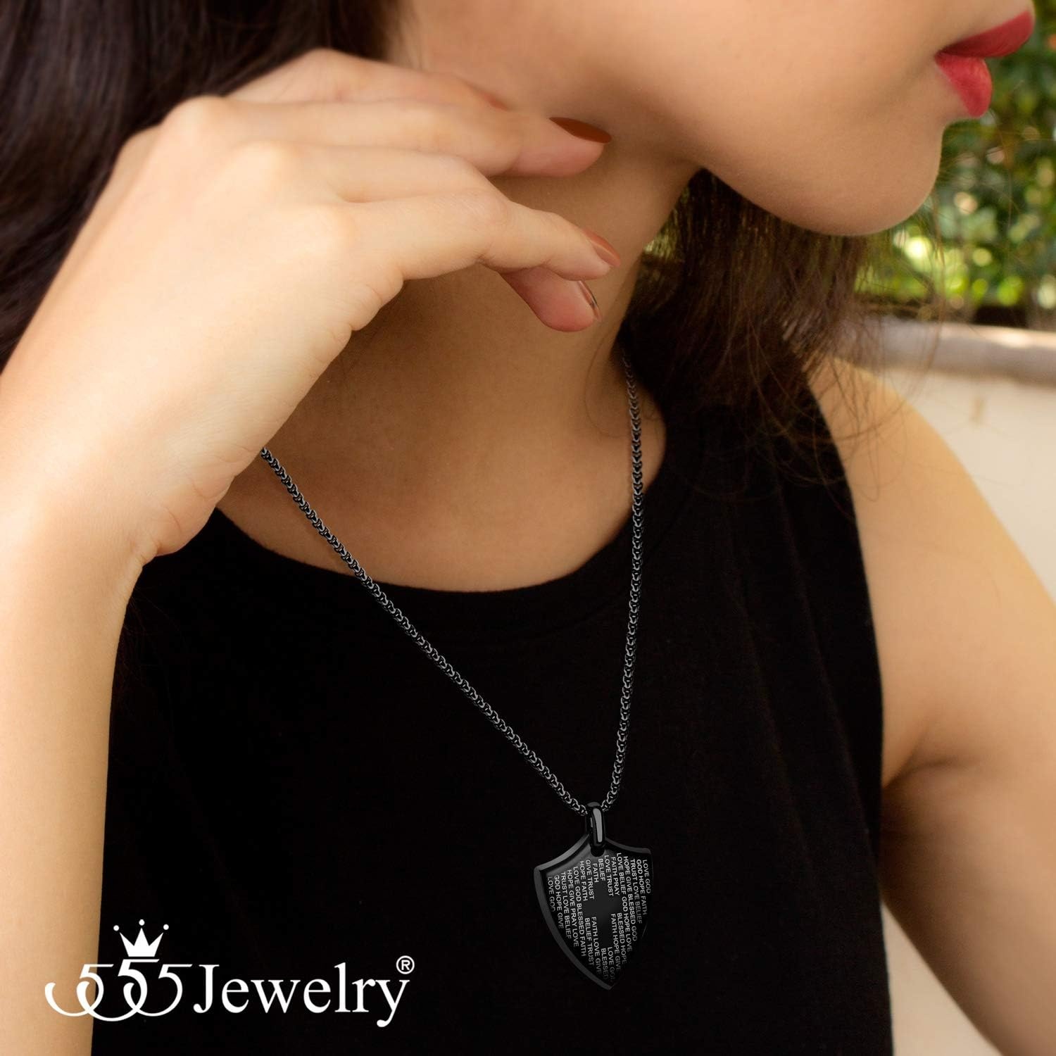 image:image555Jewelry Stainless Steel Inspirational Shield Cross Necklace for Men 1624 Inch ChainBlack