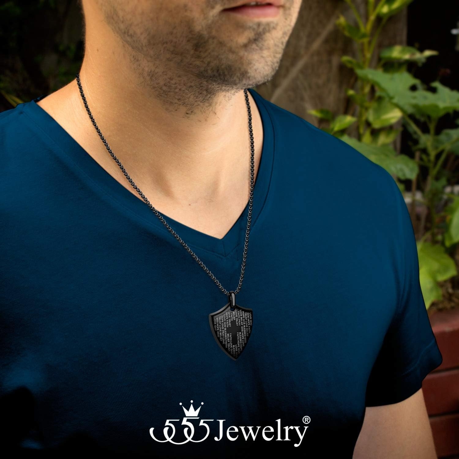 image:image555Jewelry Stainless Steel Inspirational Shield Cross Necklace for Men 1624 Inch ChainBlack