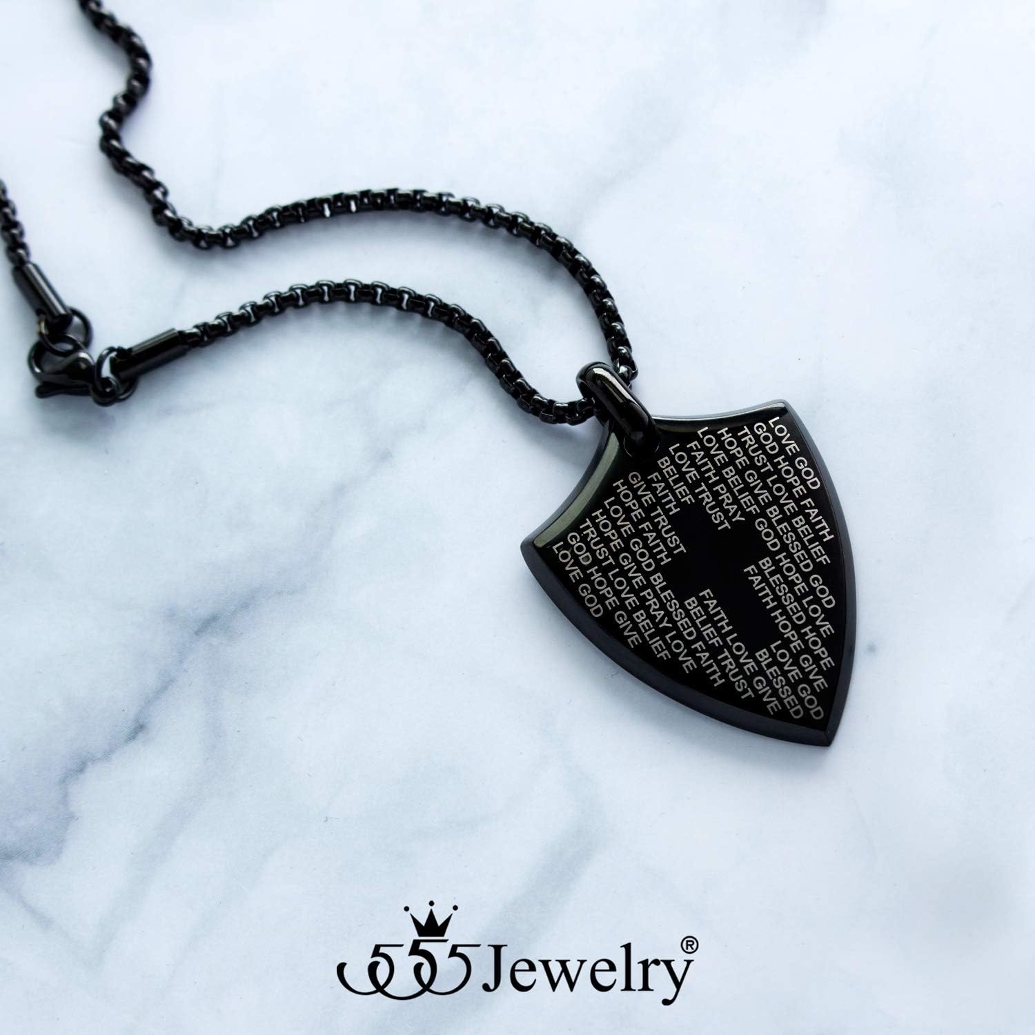 image:image555Jewelry Stainless Steel Inspirational Shield Cross Necklace for Men 1624 Inch ChainBlack