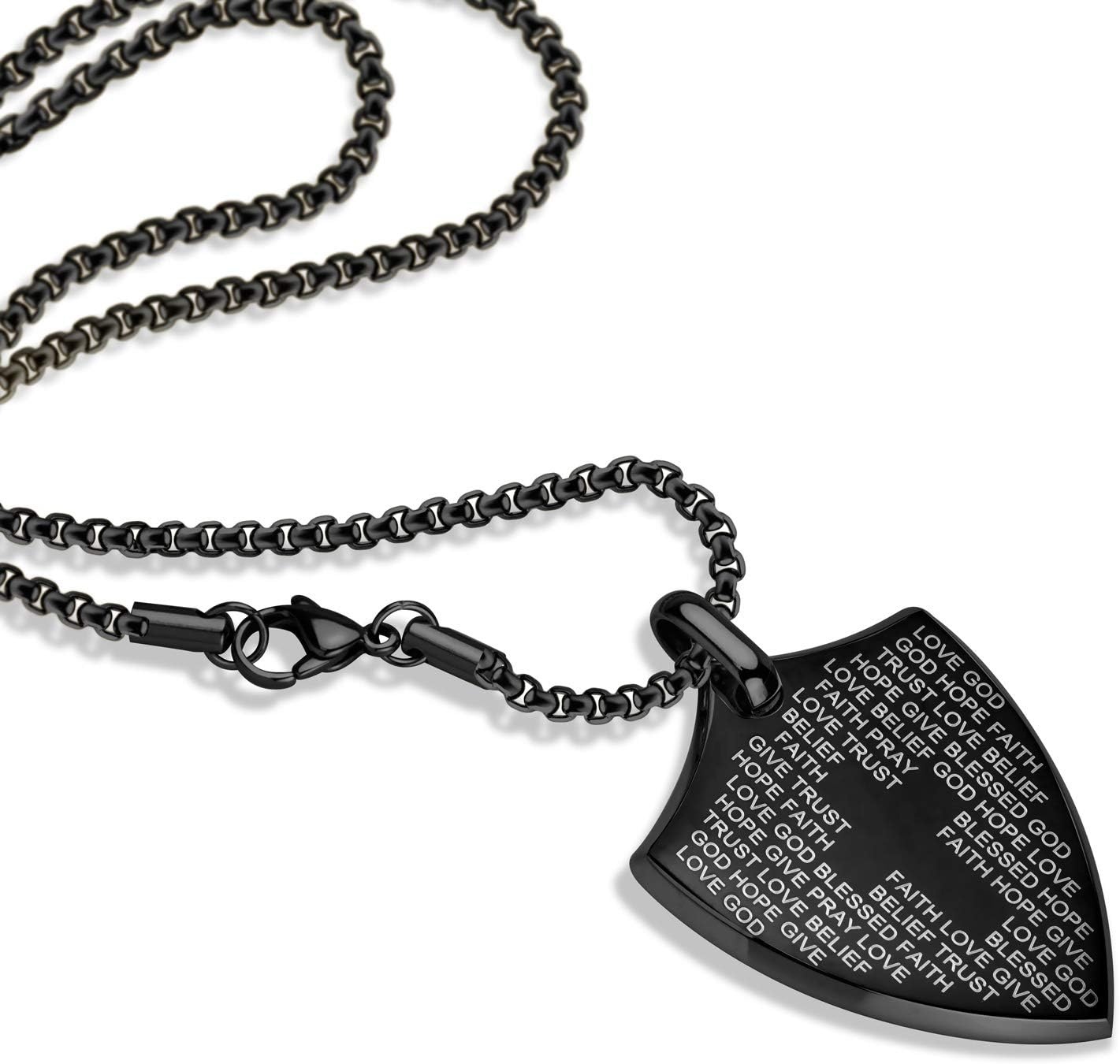image:image555Jewelry Stainless Steel Inspirational Shield Cross Necklace for Men 1624 Inch ChainBlack