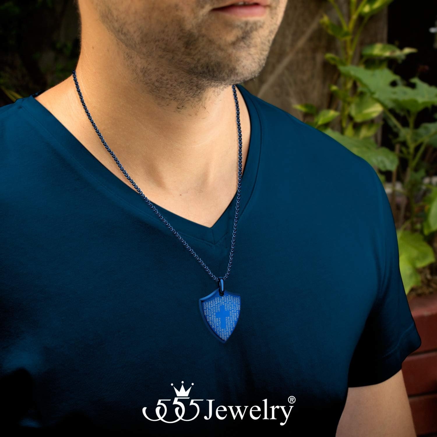 image:image555Jewelry Stainless Steel Inspirational Shield Cross Necklace for Men 1624 Inch ChainBlue