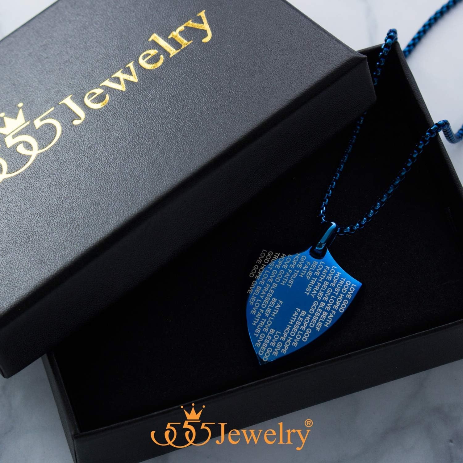 image:image555Jewelry Stainless Steel Inspirational Shield Cross Necklace for Men 1624 Inch ChainBlue