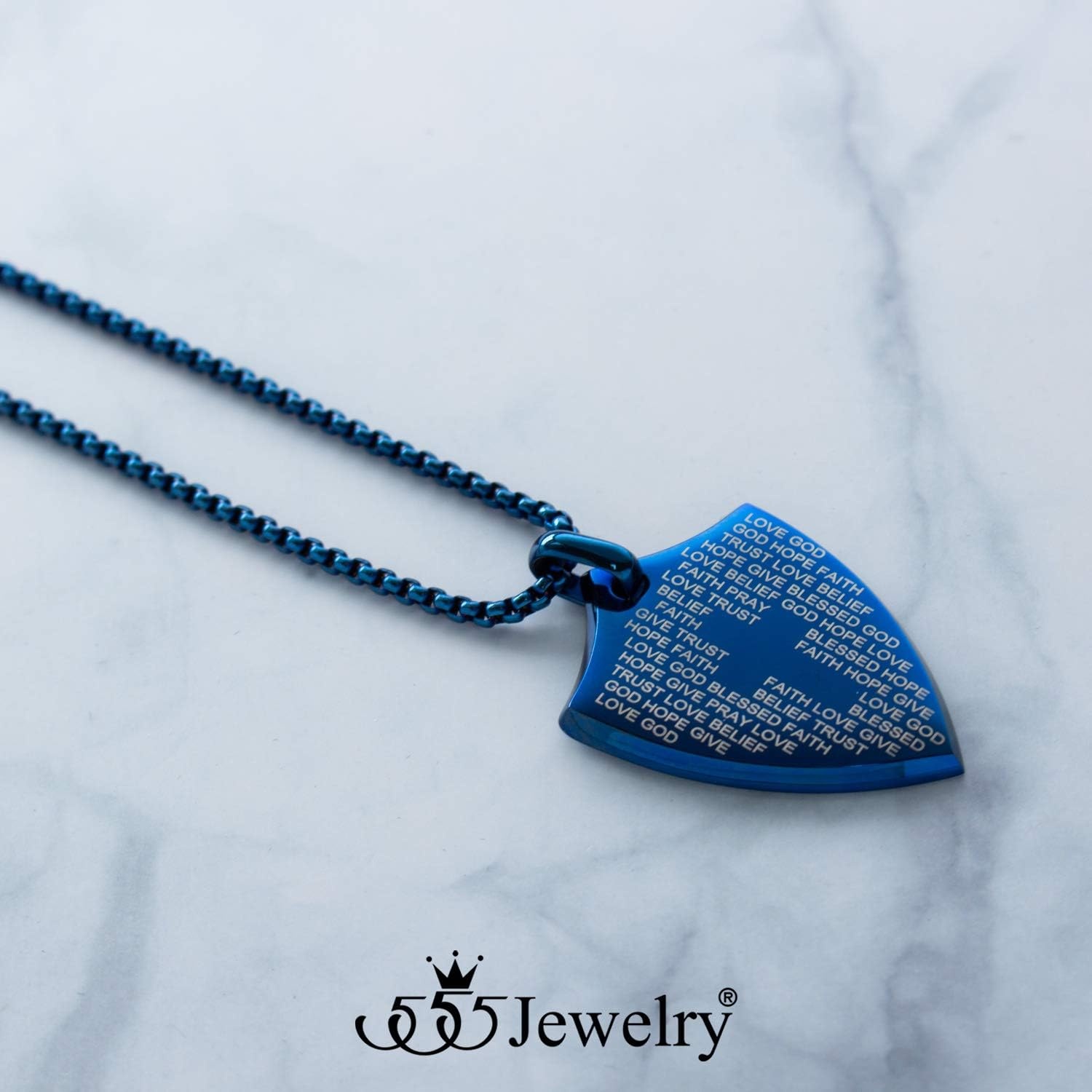 image:image555Jewelry Stainless Steel Inspirational Shield Cross Necklace for Men 1624 Inch ChainBlue