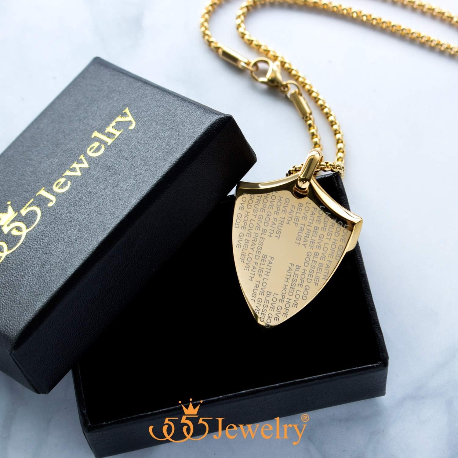 image:image555Jewelry Stainless Steel Inspirational Shield Cross Necklace for Men 1624 Inch ChainGold