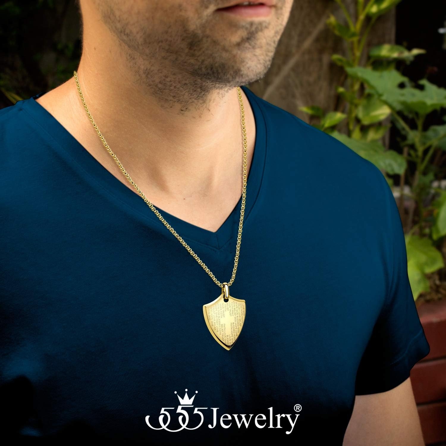 image:image555Jewelry Stainless Steel Inspirational Shield Cross Necklace for Men 1624 Inch ChainGold