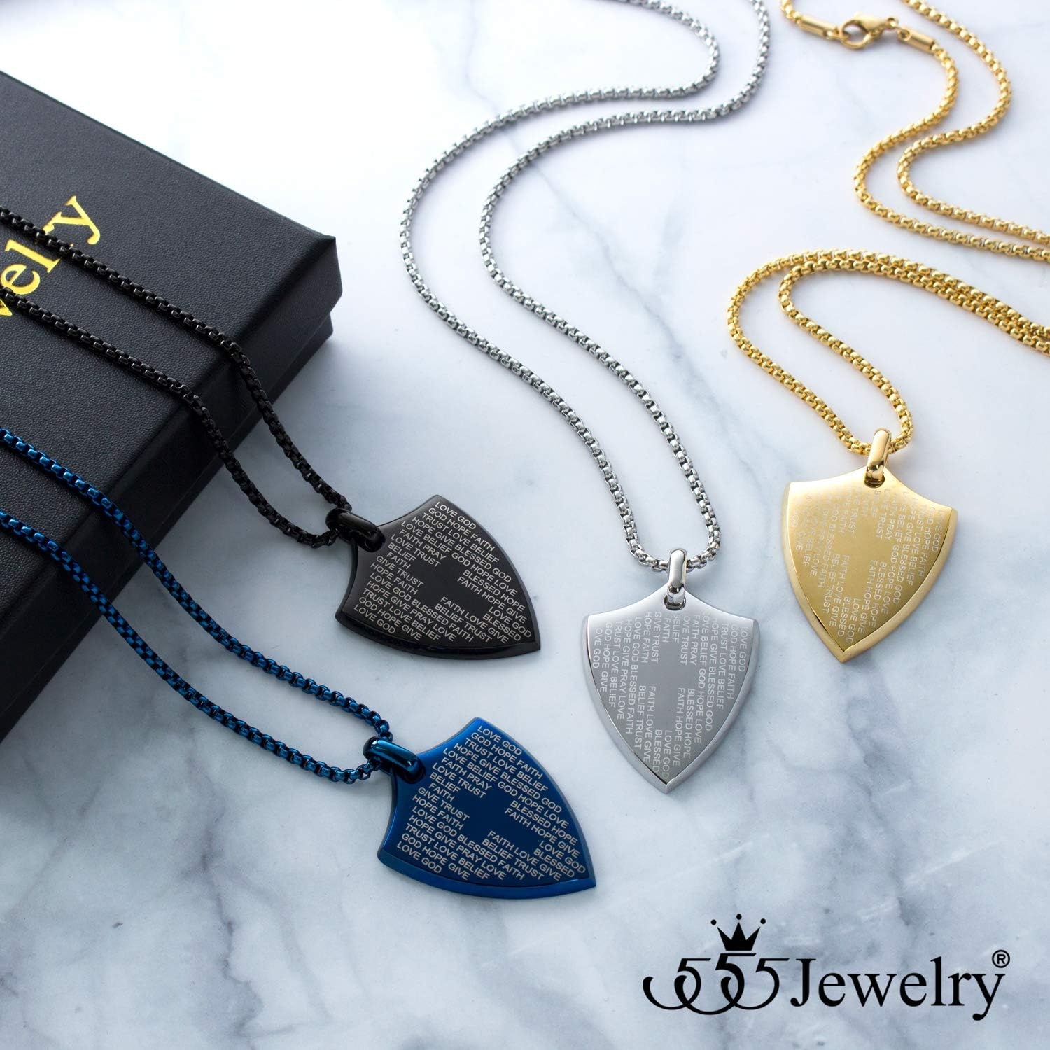 image:image555Jewelry Stainless Steel Inspirational Shield Cross Necklace for Men 1624 Inch ChainGold