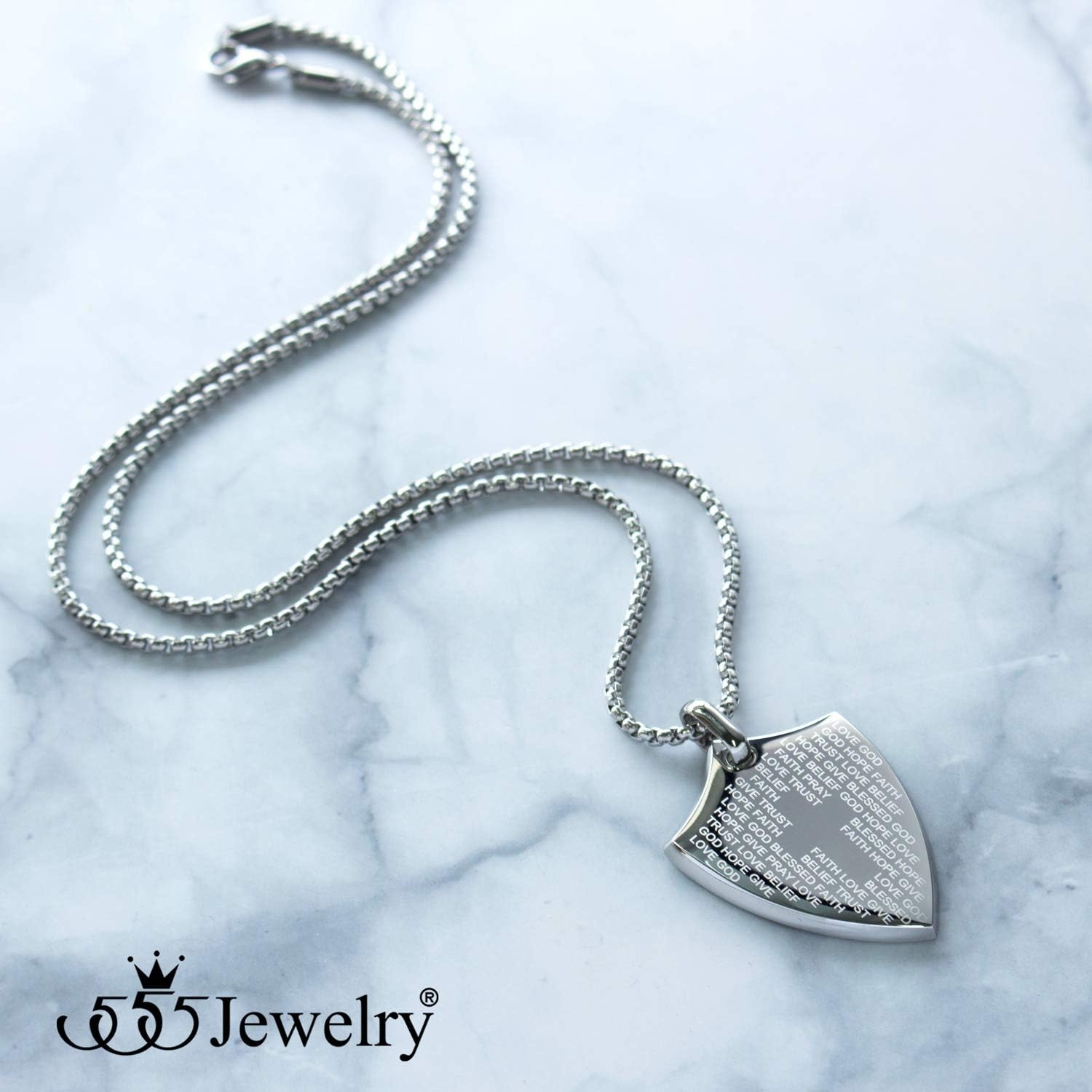 image:image555Jewelry Stainless Steel Inspirational Shield Cross Necklace for Men 1624 Inch ChainSilver