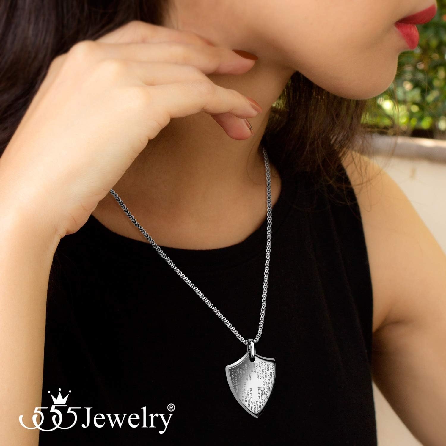image:image555Jewelry Stainless Steel Inspirational Shield Cross Necklace for Men 1624 Inch ChainSilver