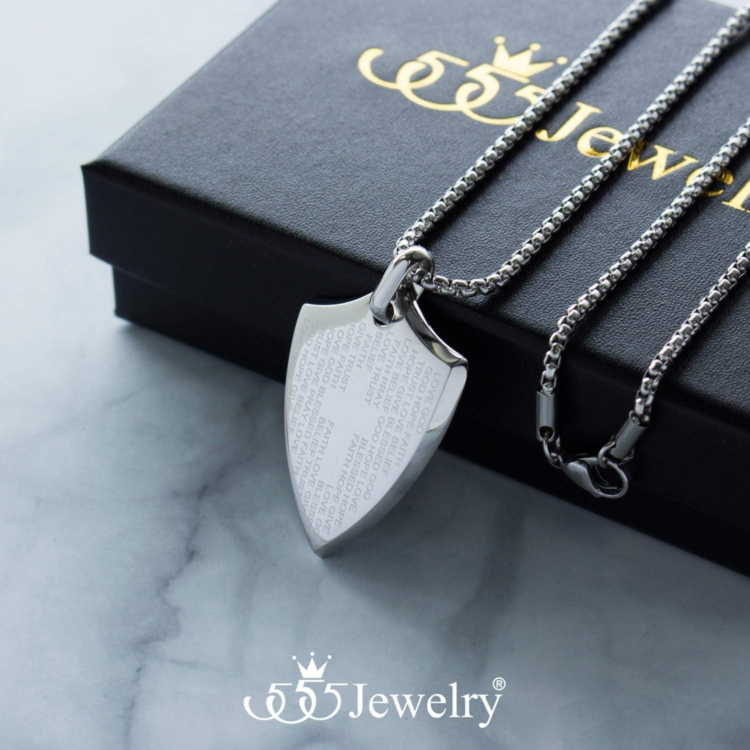 image:image555Jewelry Stainless Steel Inspirational Shield Cross Necklace for Men 1624 Inch ChainSilver