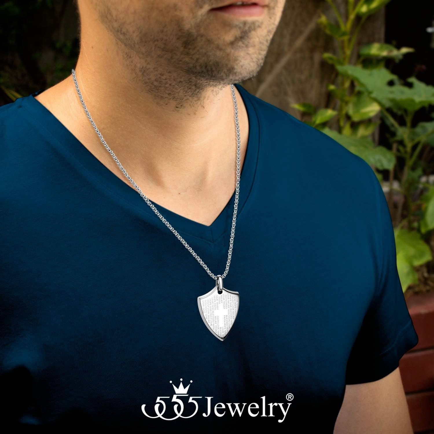 image:image555Jewelry Stainless Steel Inspirational Shield Cross Necklace for Men 1624 Inch ChainSilver