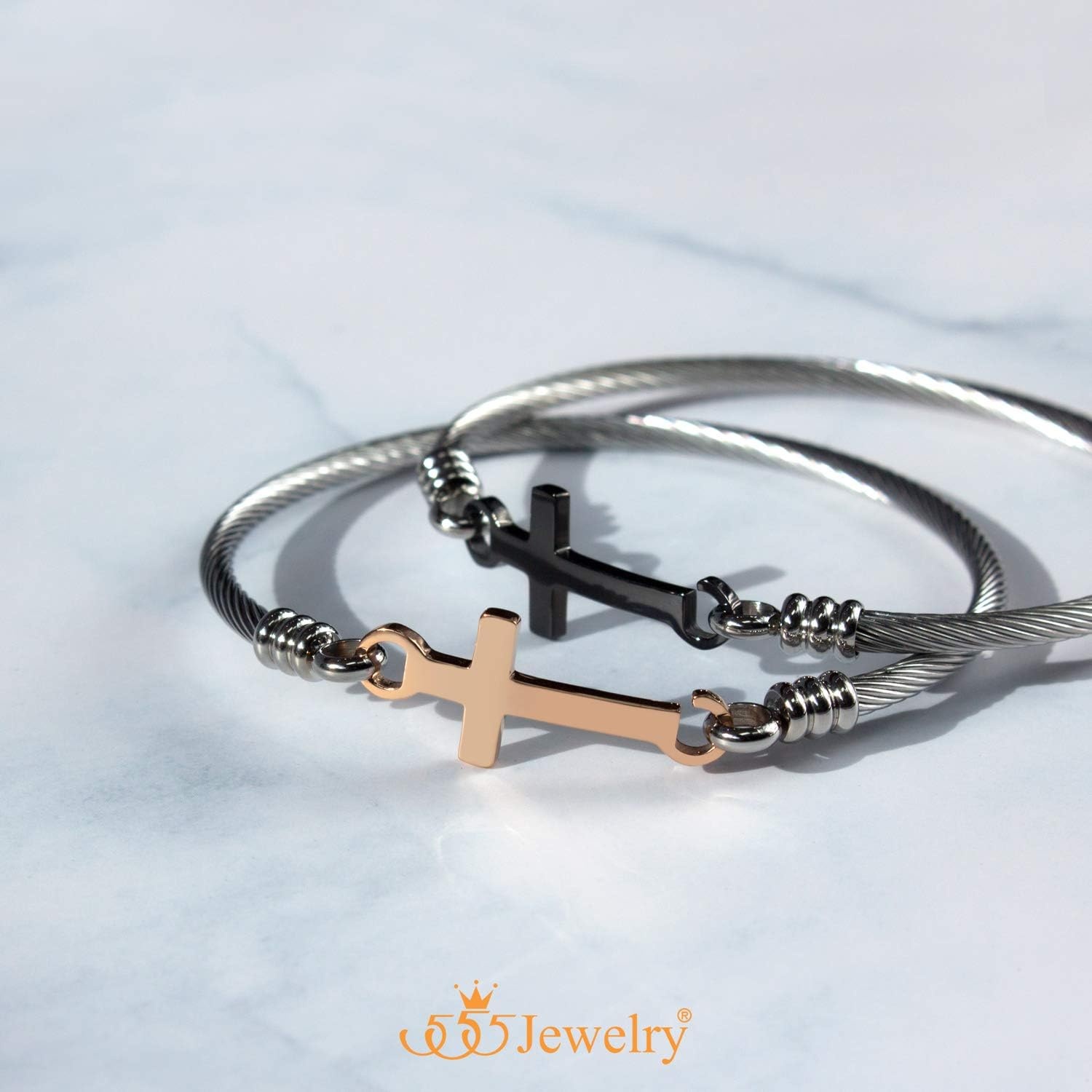 image:image555Jewelry Stainless Steel Metal Religious Cross Clasp Men Bangle Women BraceletSilver Black