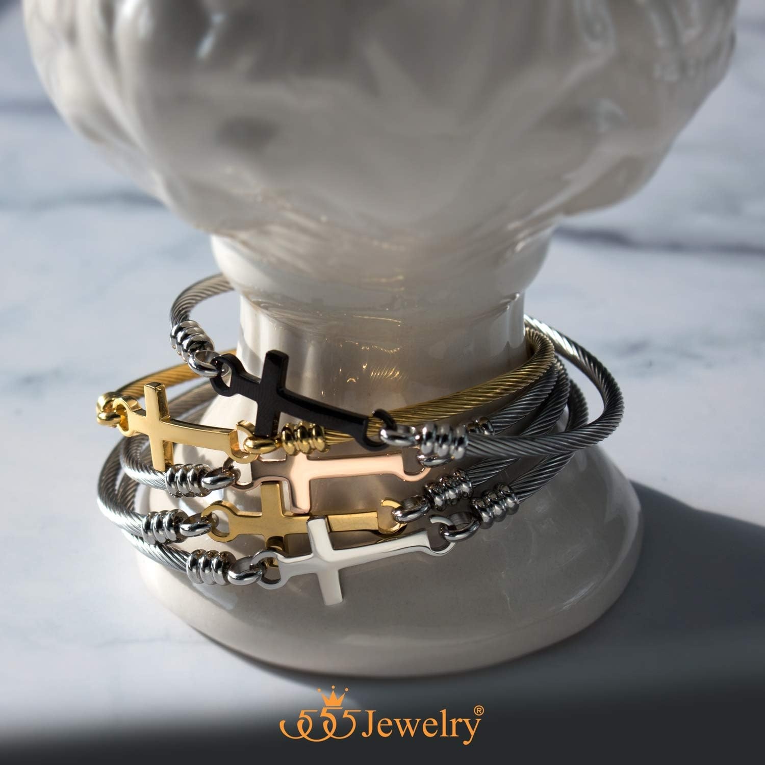 image:image555Jewelry Stainless Steel Metal Religious Cross Clasp Men Bangle Women BraceletSilver Black
