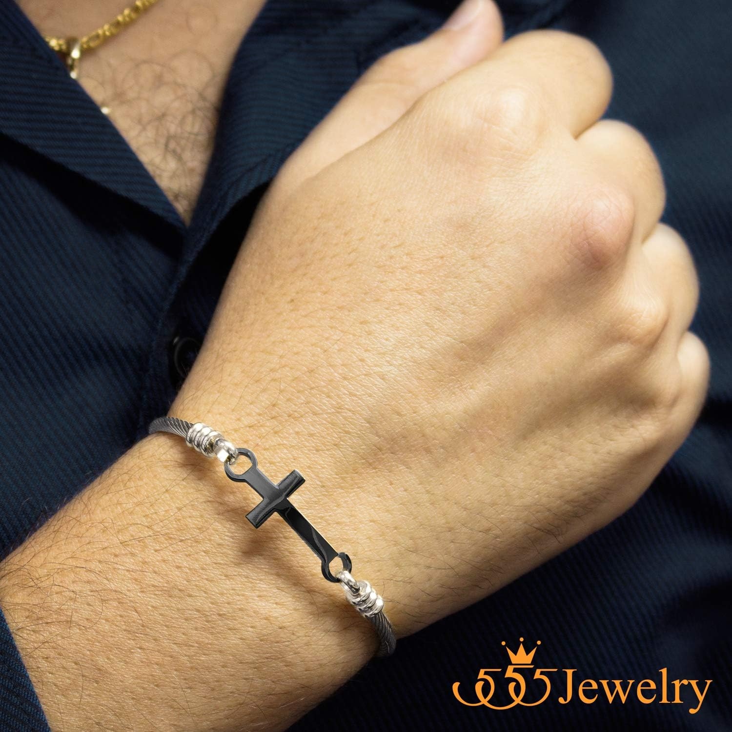 image:image555Jewelry Stainless Steel Metal Religious Cross Clasp Men Bangle Women BraceletSilver Black