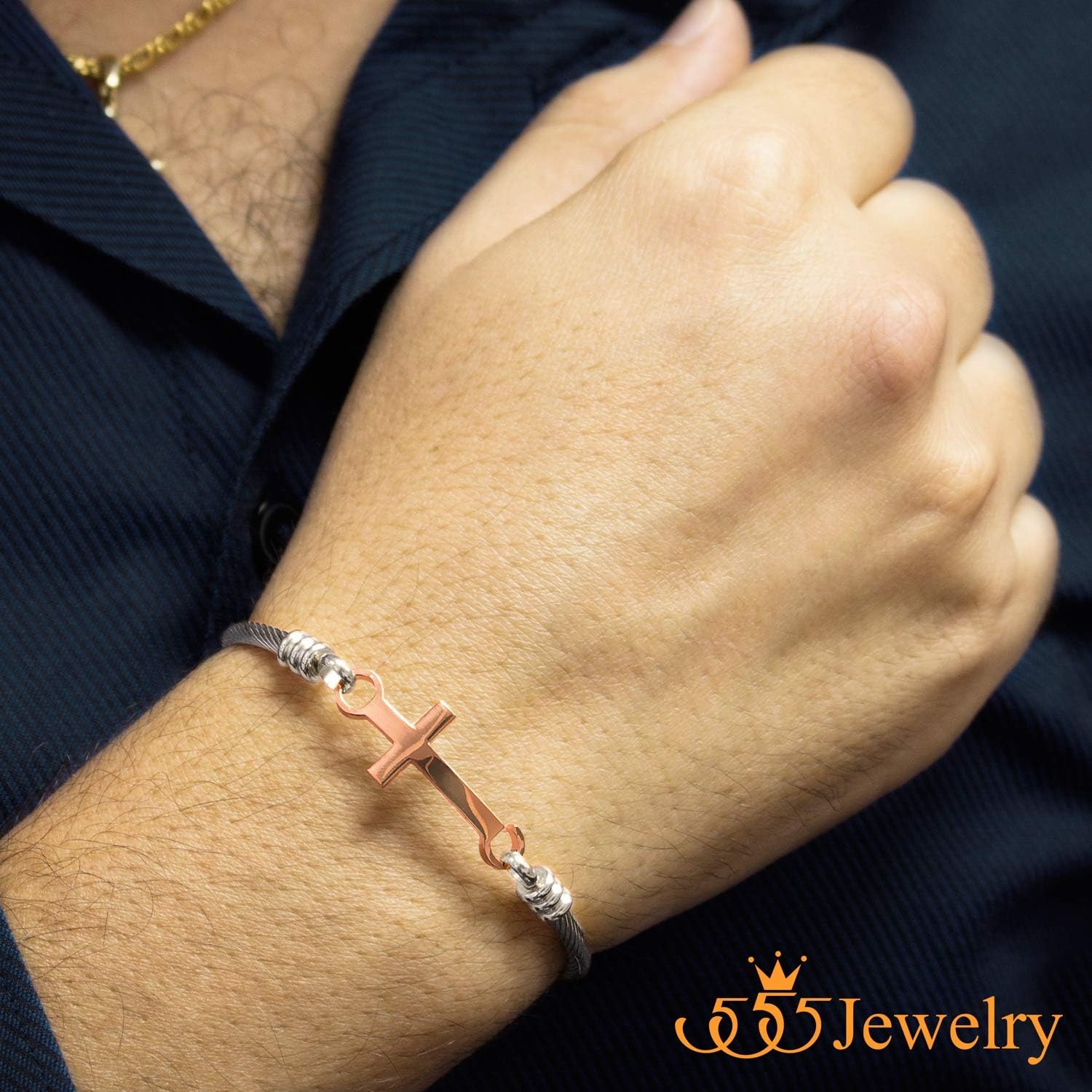 image:image555Jewelry Stainless Steel Metal Religious Cross Clasp Men Bangle Women BraceletSilver Pink Rose Gold