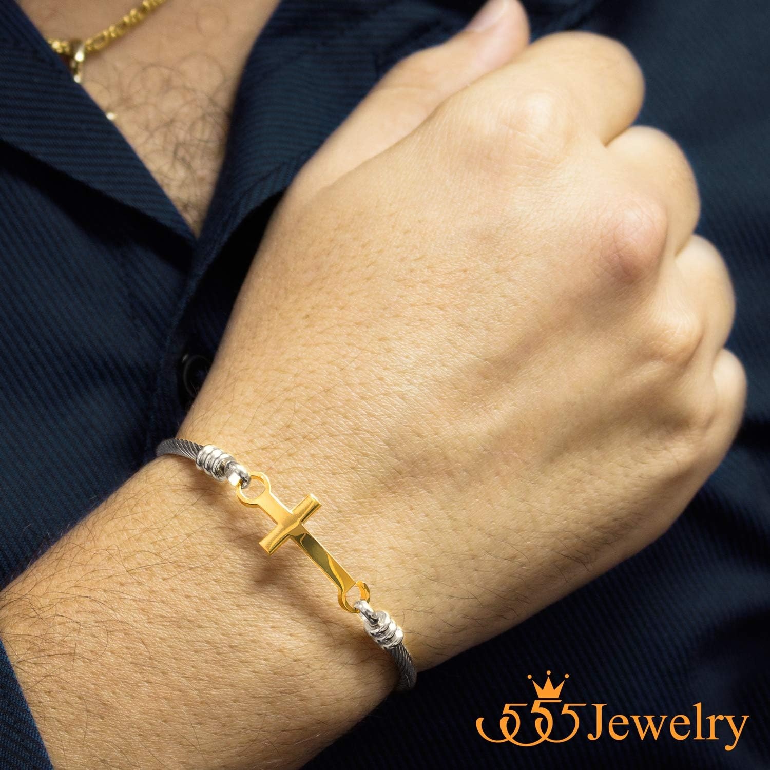 image:image555Jewelry Stainless Steel Metal Religious Cross Clasp Men Bangle Women BraceletSilver Yellow Gold
