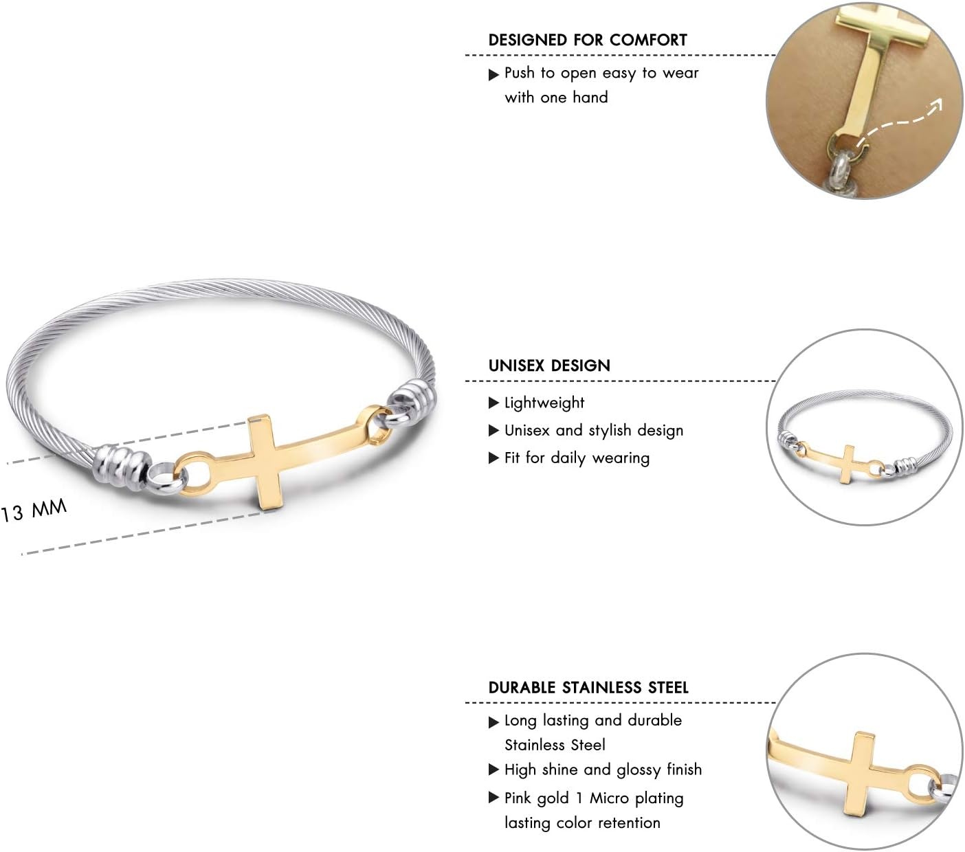 image:image555Jewelry Stainless Steel Metal Religious Cross Clasp Men Bangle Women BraceletSilver Yellow Gold