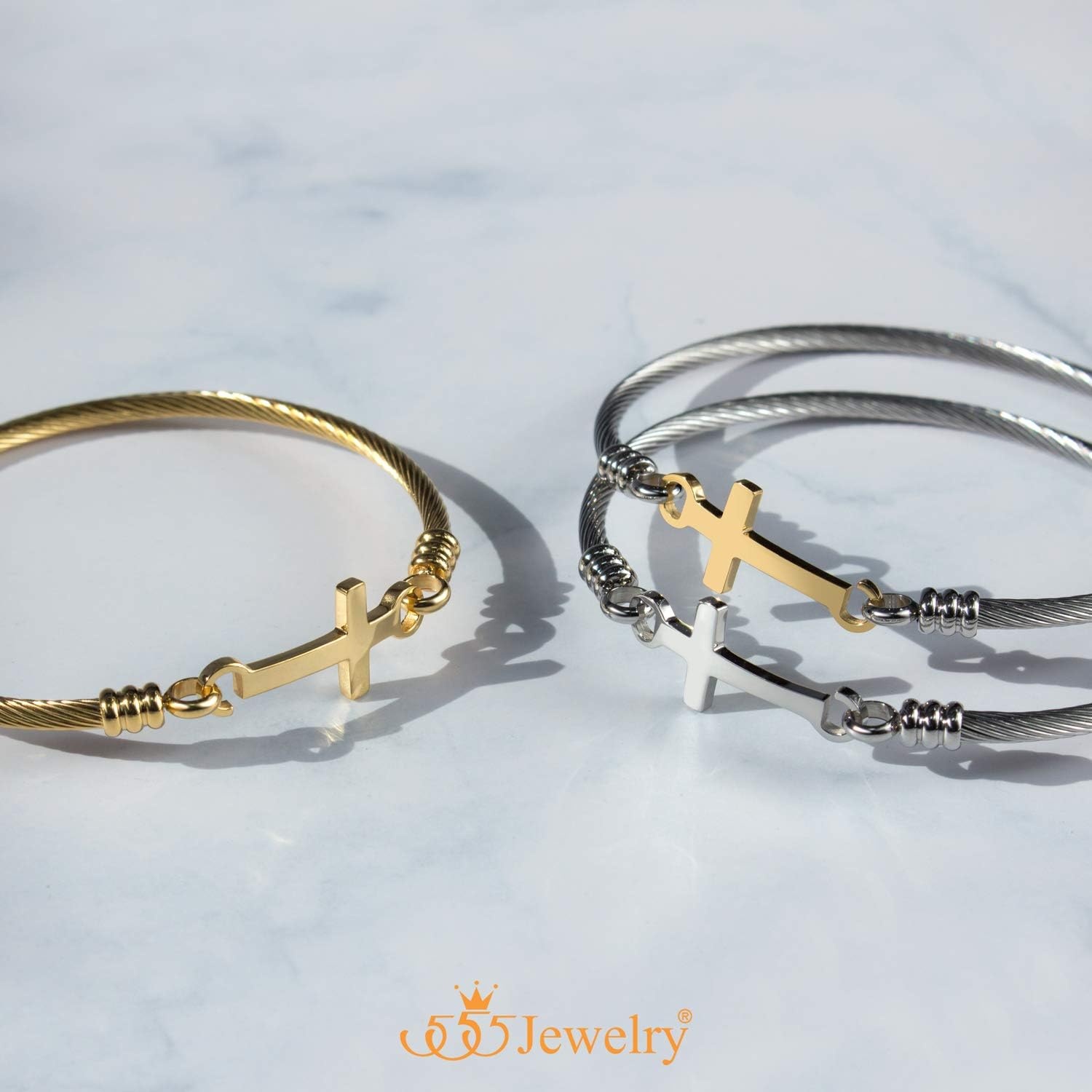 image:image555Jewelry Stainless Steel Metal Religious Cross Clasp Men Bangle Women BraceletSilver Yellow Gold