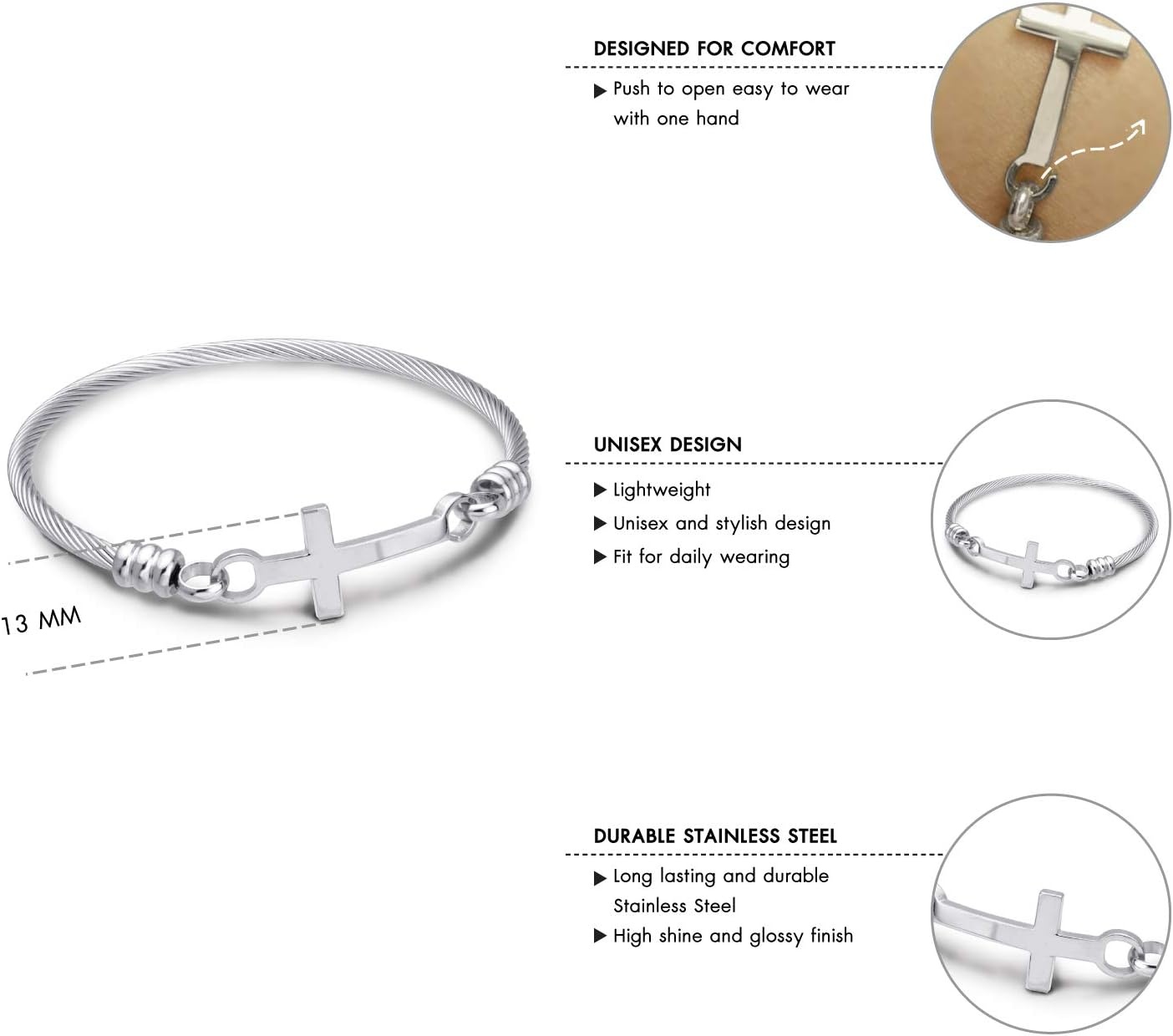 image:image555Jewelry Stainless Steel Metal Religious Cross Clasp Men Bangle Women BraceletSilver