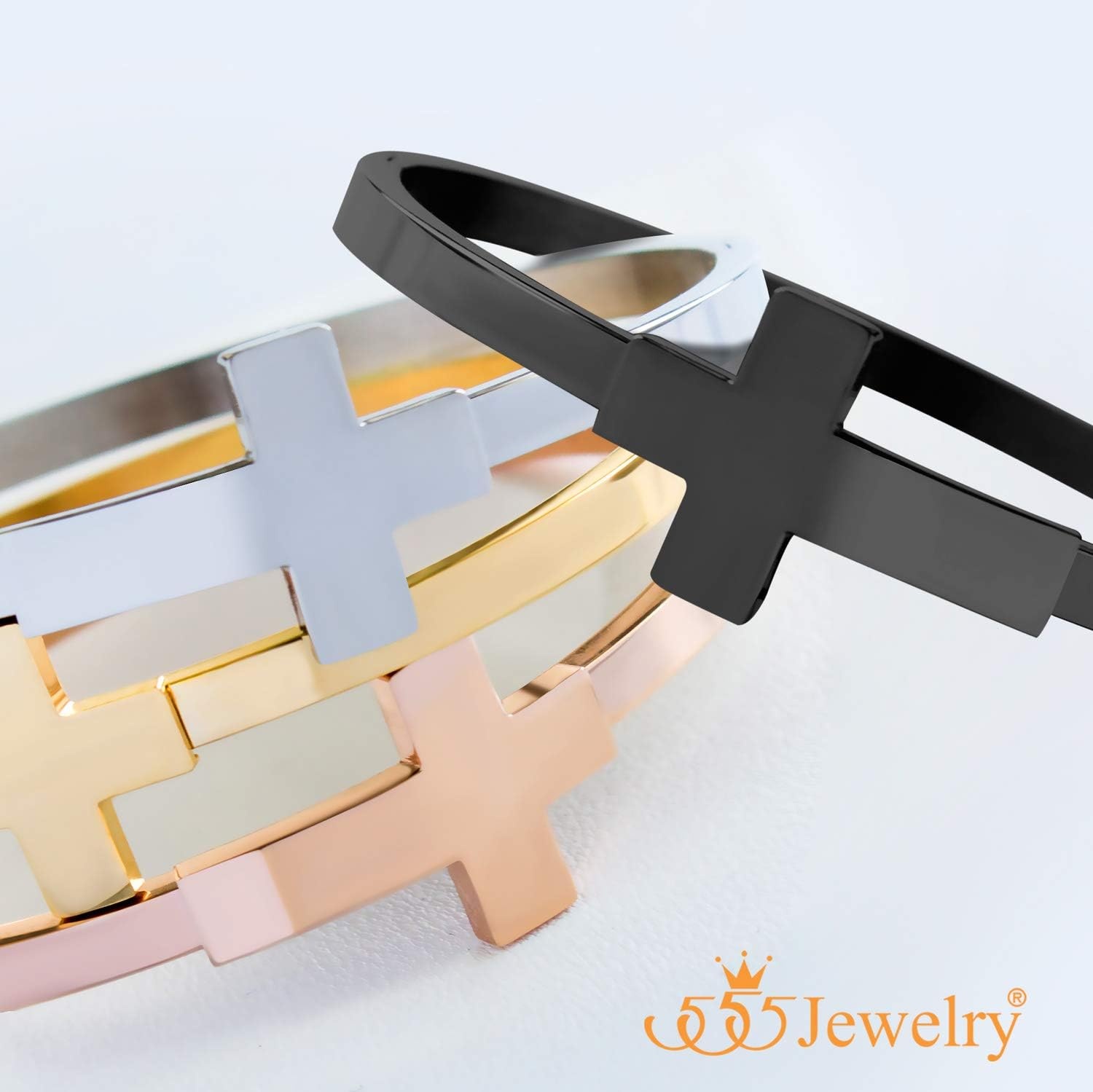 image:image555Jewelry Stainless Steel Sideways Cross Cuff Bangle Bracelet for Women Hinge Lock Hypoallergenic Cuff BangleBlack