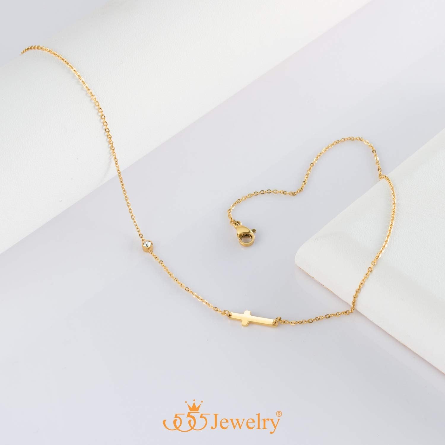 image:image555Jewelry Stainless Steel Sideways Cross Necklace for Women 1820 ChainGold