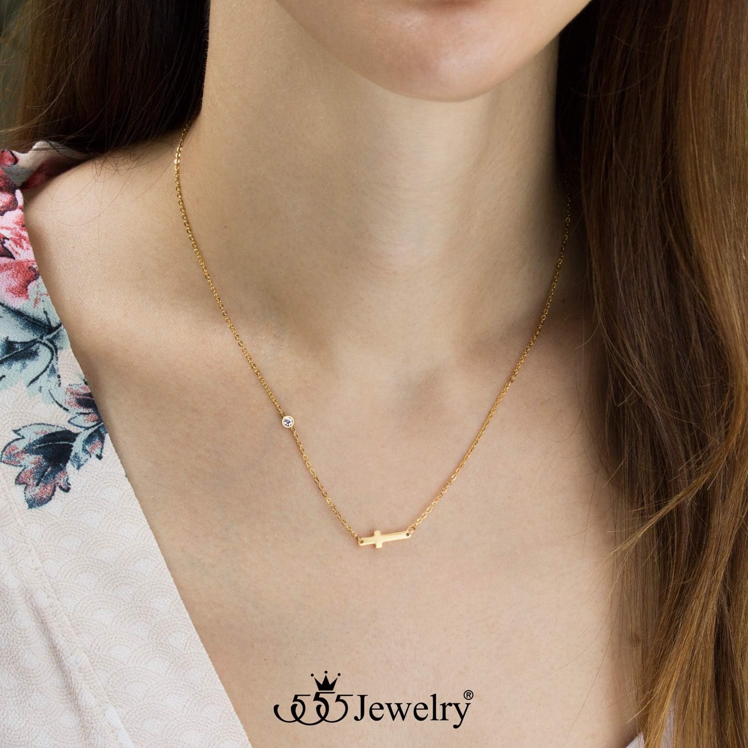 image:image555Jewelry Stainless Steel Sideways Cross Necklace for Women 1820 ChainGold