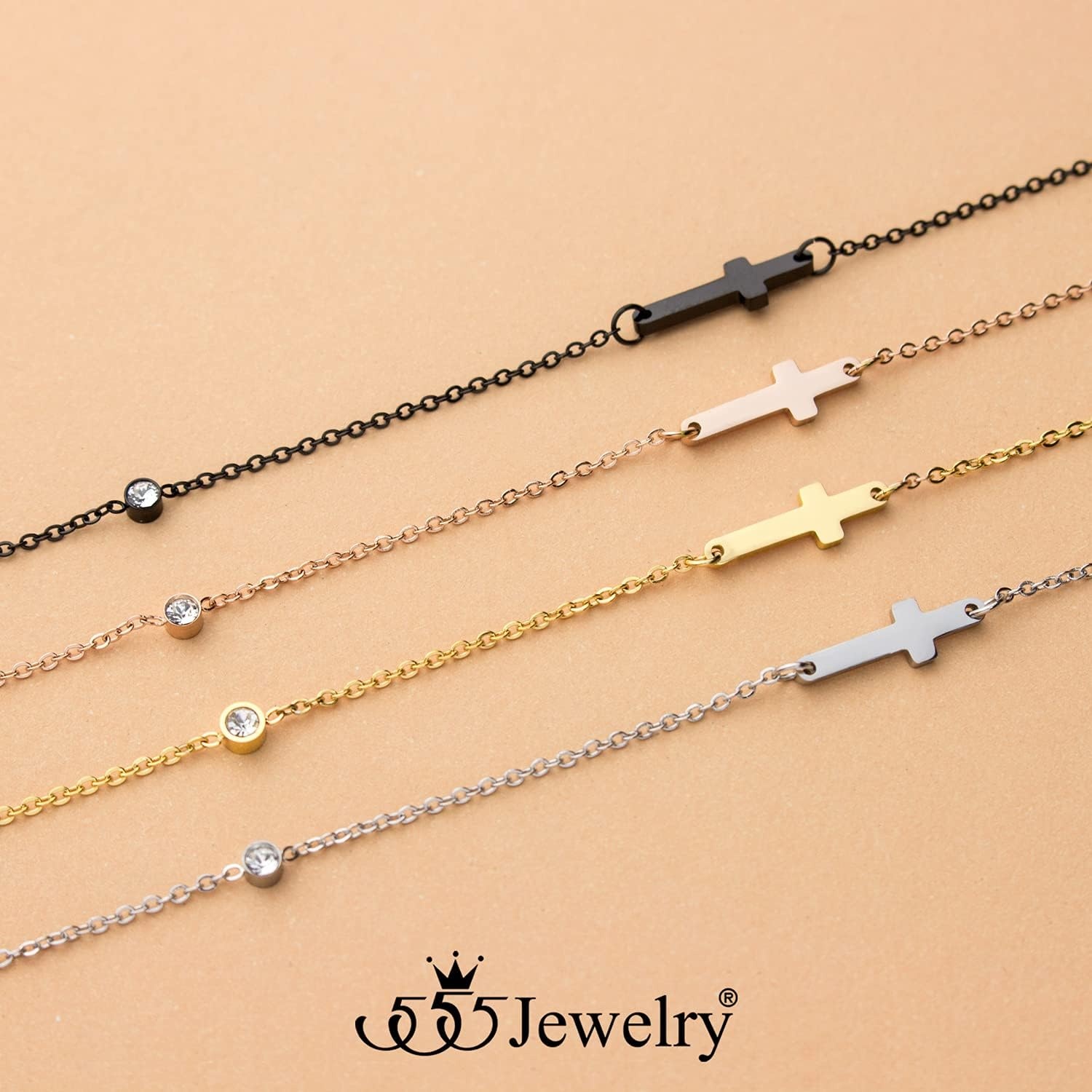 image:image555Jewelry Stainless Steel Sideways Cross Necklace for Women 1820 ChainRose Gold