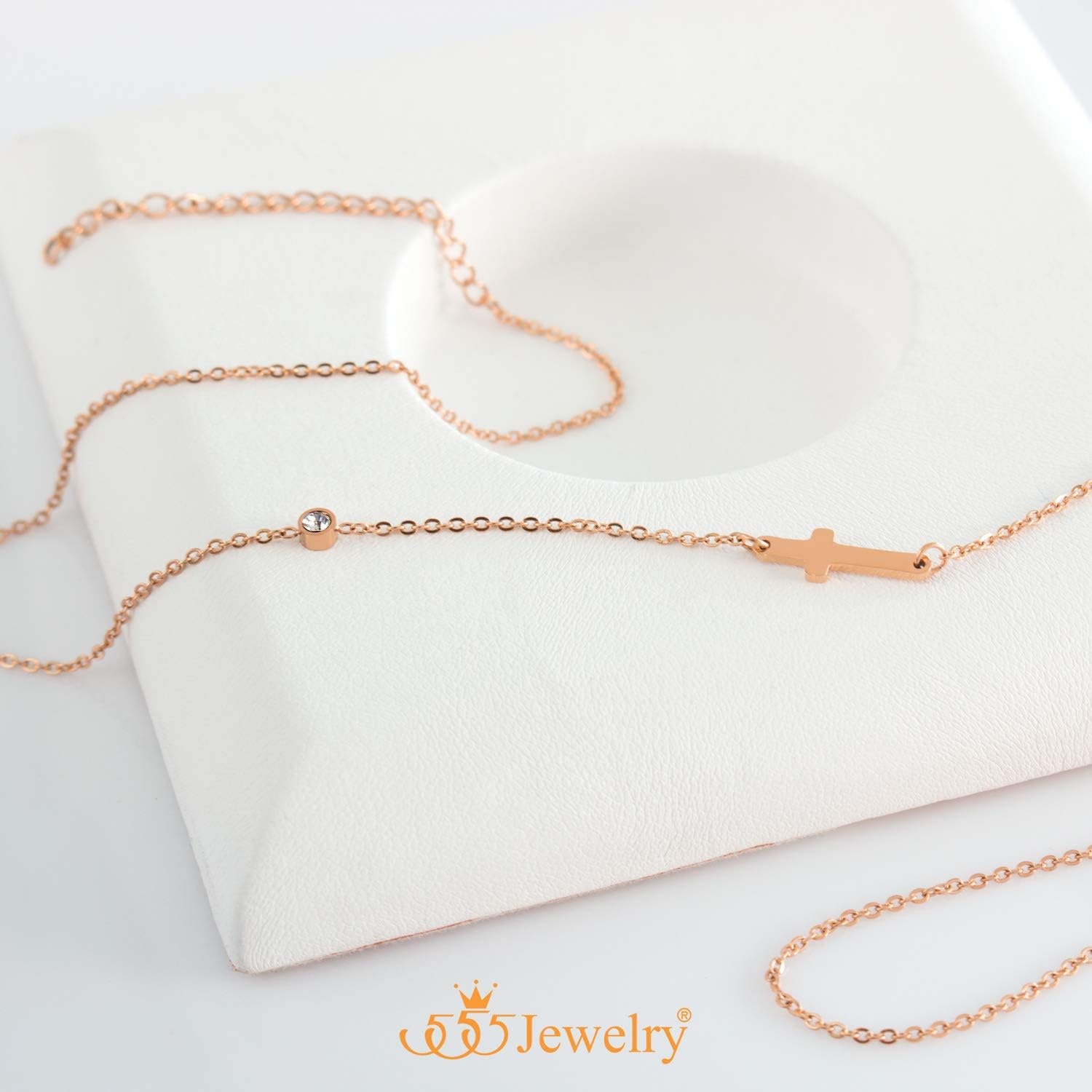 image:image555Jewelry Stainless Steel Sideways Cross Necklace for Women 1820 ChainRose Gold