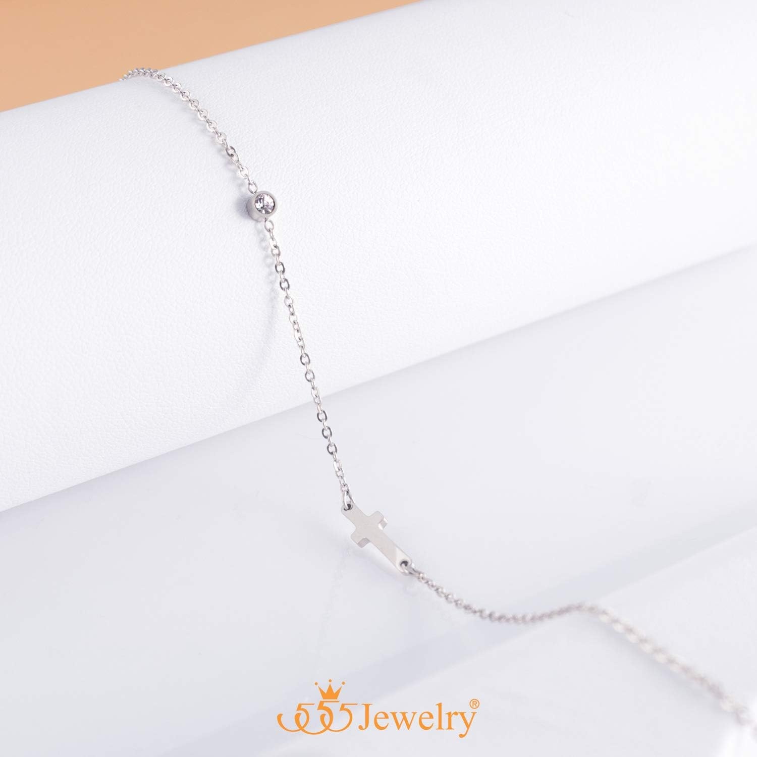 image:image555Jewelry Stainless Steel Sideways Cross Necklace for Women 1820 ChainSilver