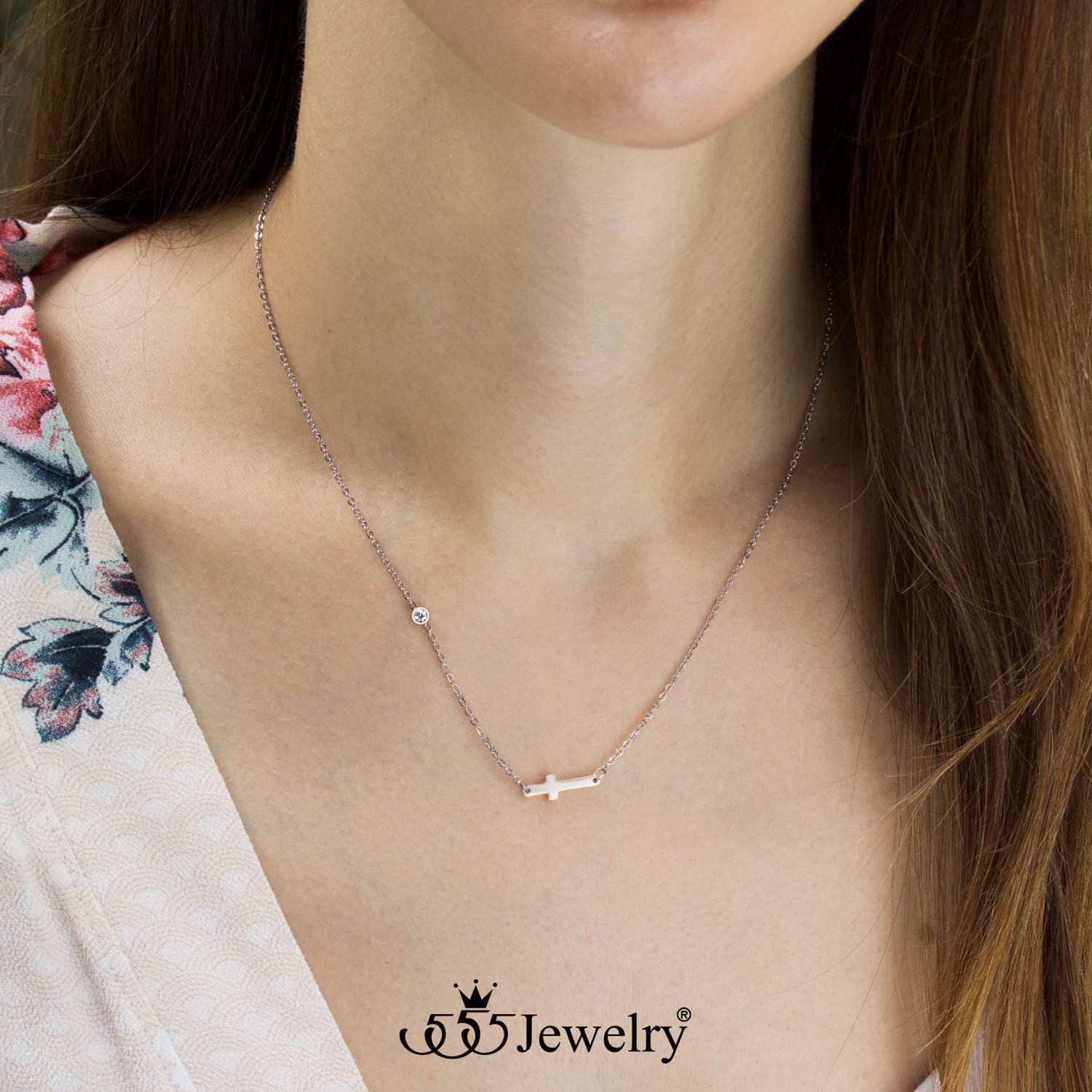 image:image555Jewelry Stainless Steel Sideways Cross Necklace for Women 1820 ChainSilver