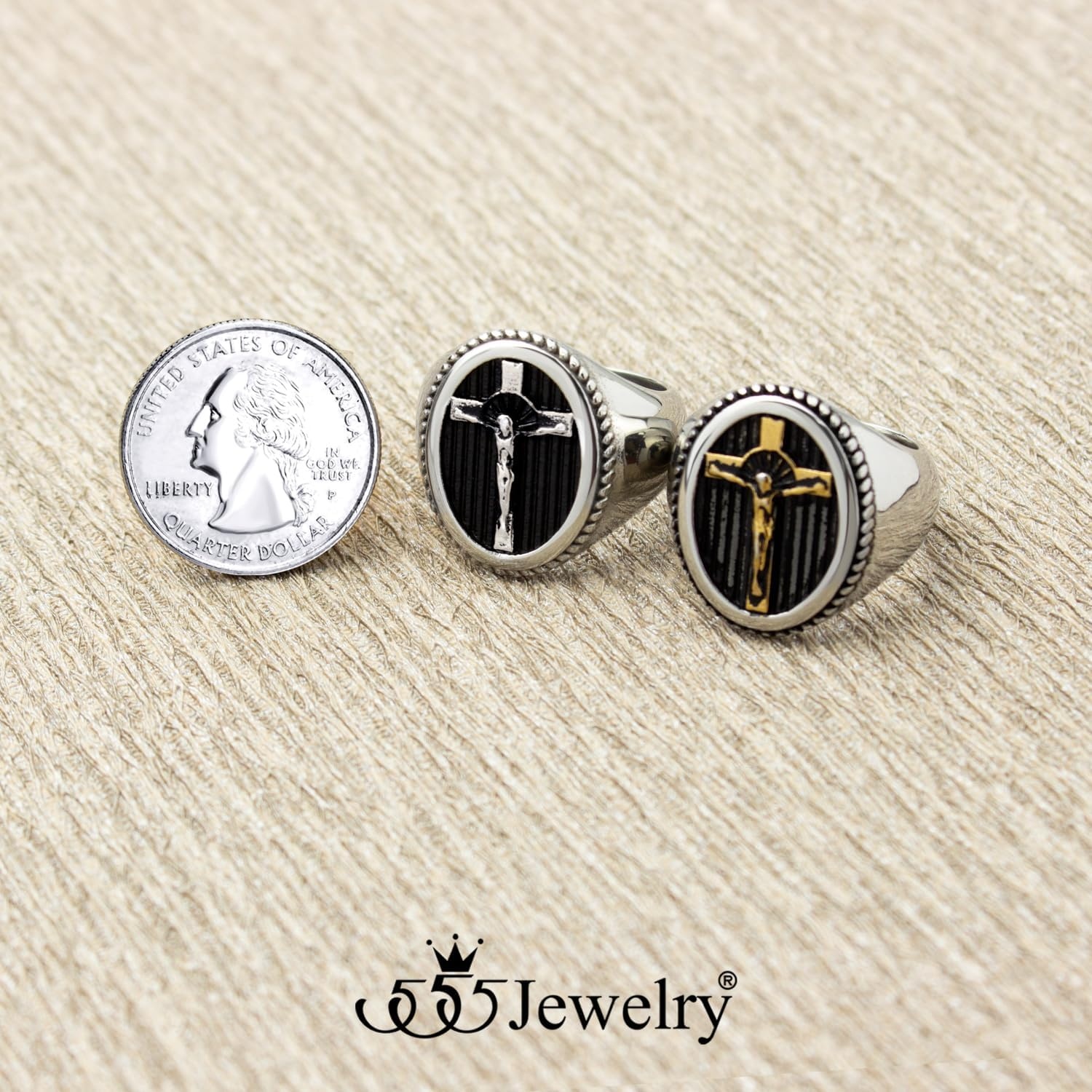 image:image555Jewelry Stainless Steel Vintage Hammered Style Cross GOD Signet Ring for MenSilver Gold Cross