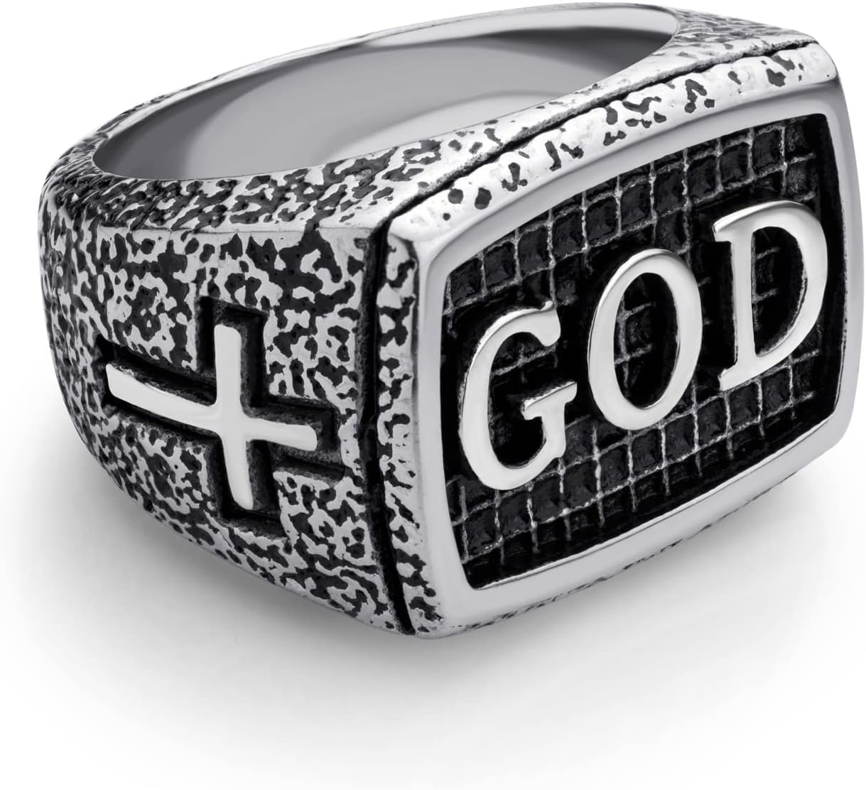 image:image555Jewelry Stainless Steel Vintage Hammered Style Cross GOD Signet Ring for MenSilver