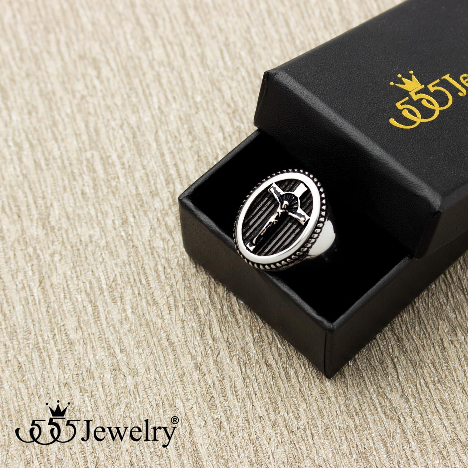 image:image555Jewelry Stainless Steel Vintage Hammered Style Cross GOD Signet Ring for MenSilver Cross