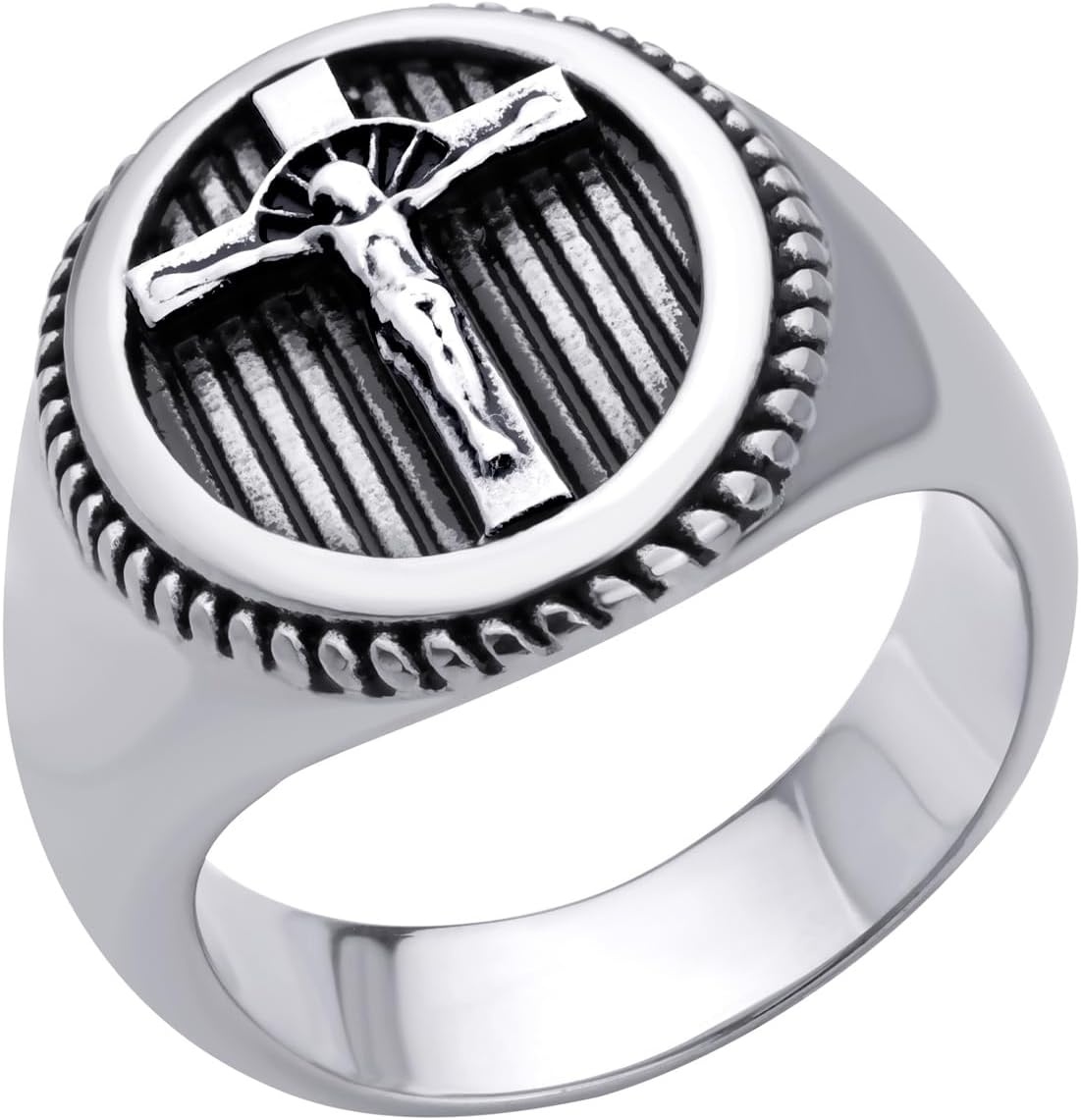 image:image555Jewelry Stainless Steel Vintage Hammered Style Cross GOD Signet Ring for MenSilver Cross