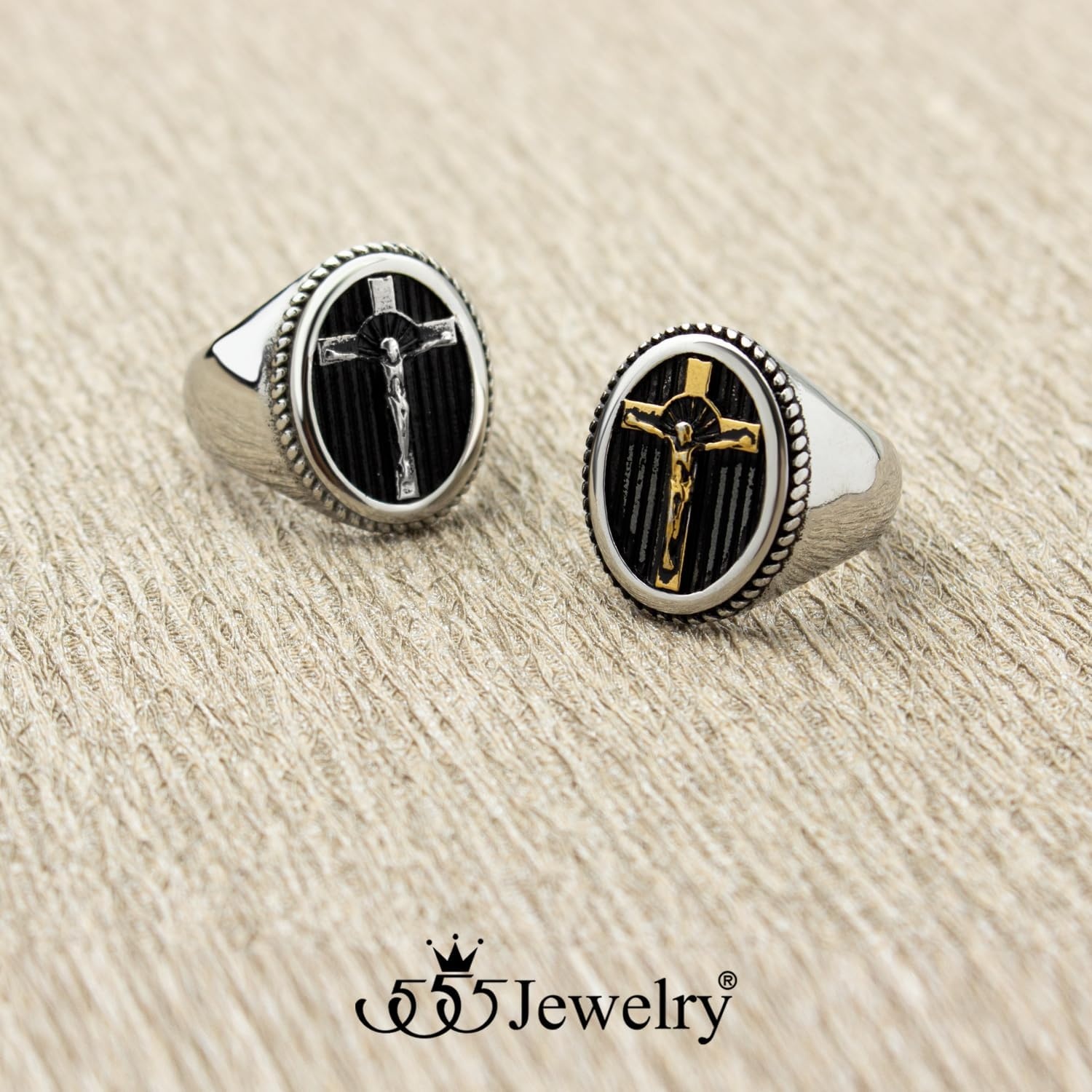 image:image555Jewelry Stainless Steel Vintage Hammered Style Cross GOD Signet Ring for MenSilver Cross