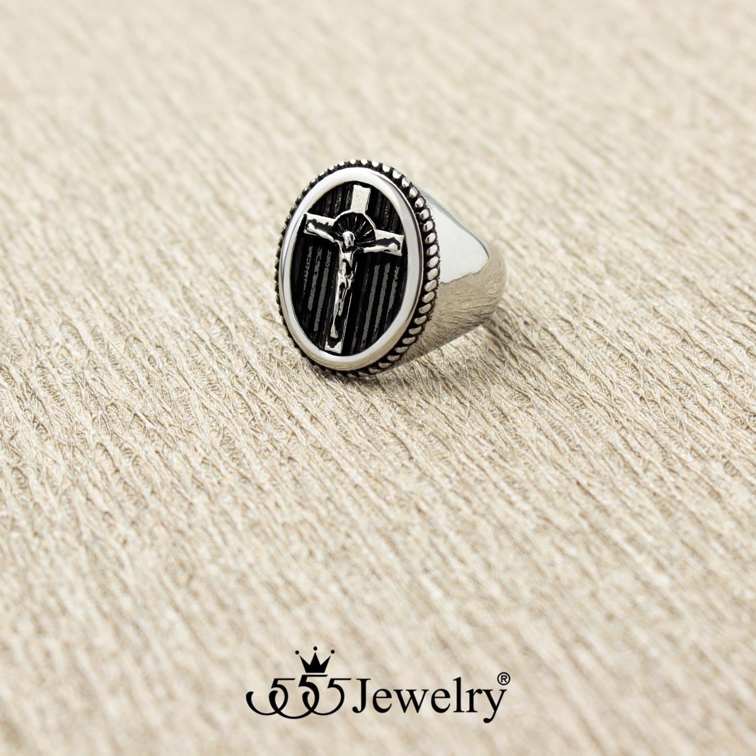 image:image555Jewelry Stainless Steel Vintage Hammered Style Cross GOD Signet Ring for MenSilver Cross