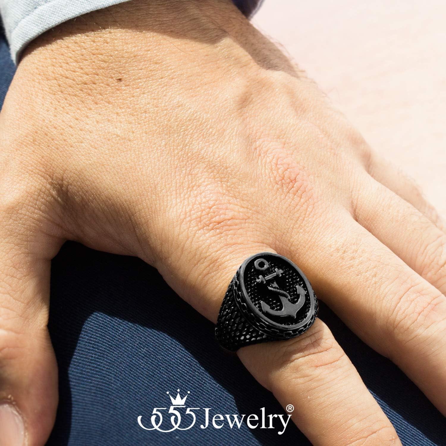 image:image555Jewelry Stainless Steel Vintage Signet Nautical Pirate Sailor Anchor Ring for MenBlack