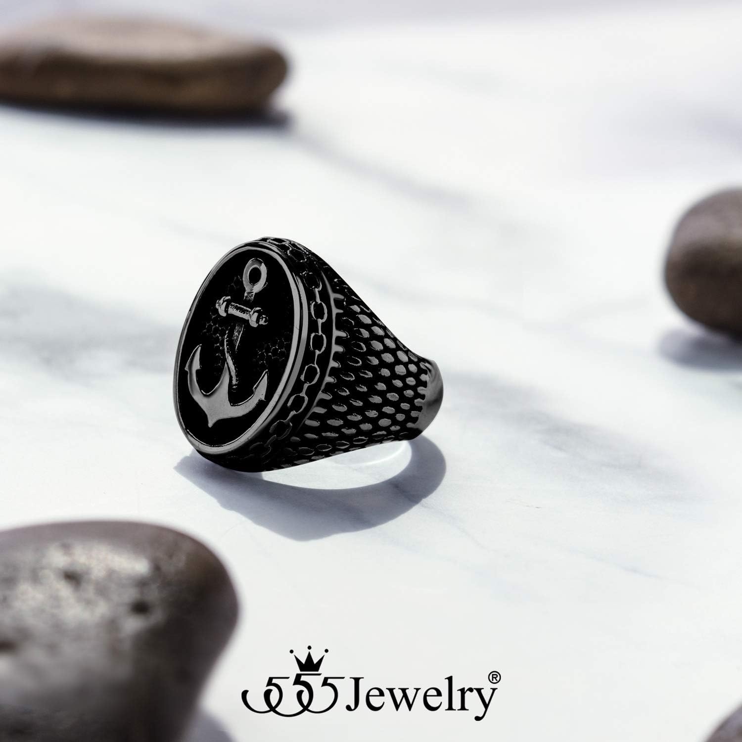 image:image555Jewelry Stainless Steel Vintage Signet Nautical Pirate Sailor Anchor Ring for MenBlack
