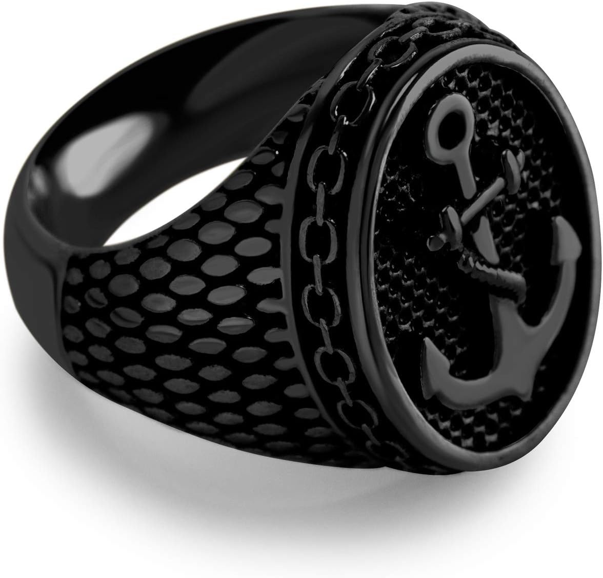 image:image555Jewelry Stainless Steel Vintage Signet Nautical Pirate Sailor Anchor Ring for MenBlack