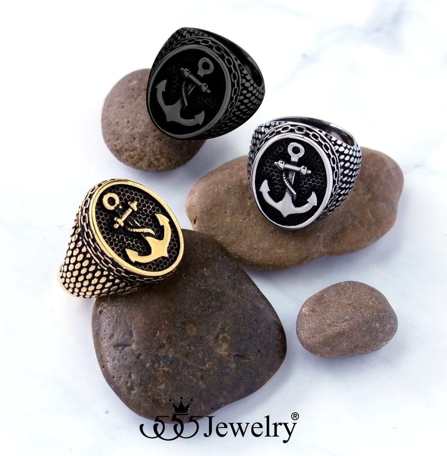 image:image555Jewelry Stainless Steel Vintage Signet Nautical Pirate Sailor Anchor Ring for MenGold