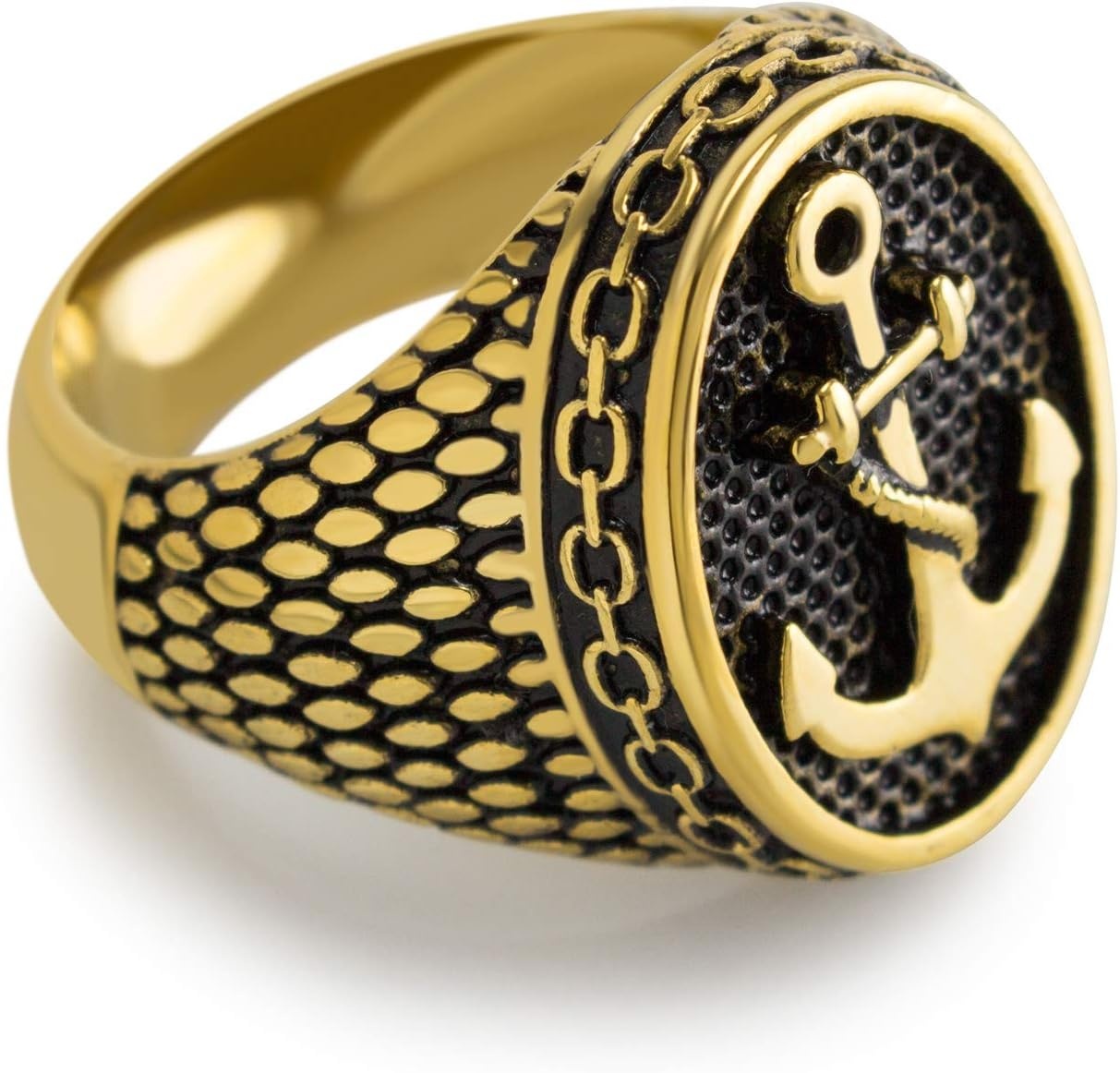 image:image555Jewelry Stainless Steel Vintage Signet Nautical Pirate Sailor Anchor Ring for MenGold
