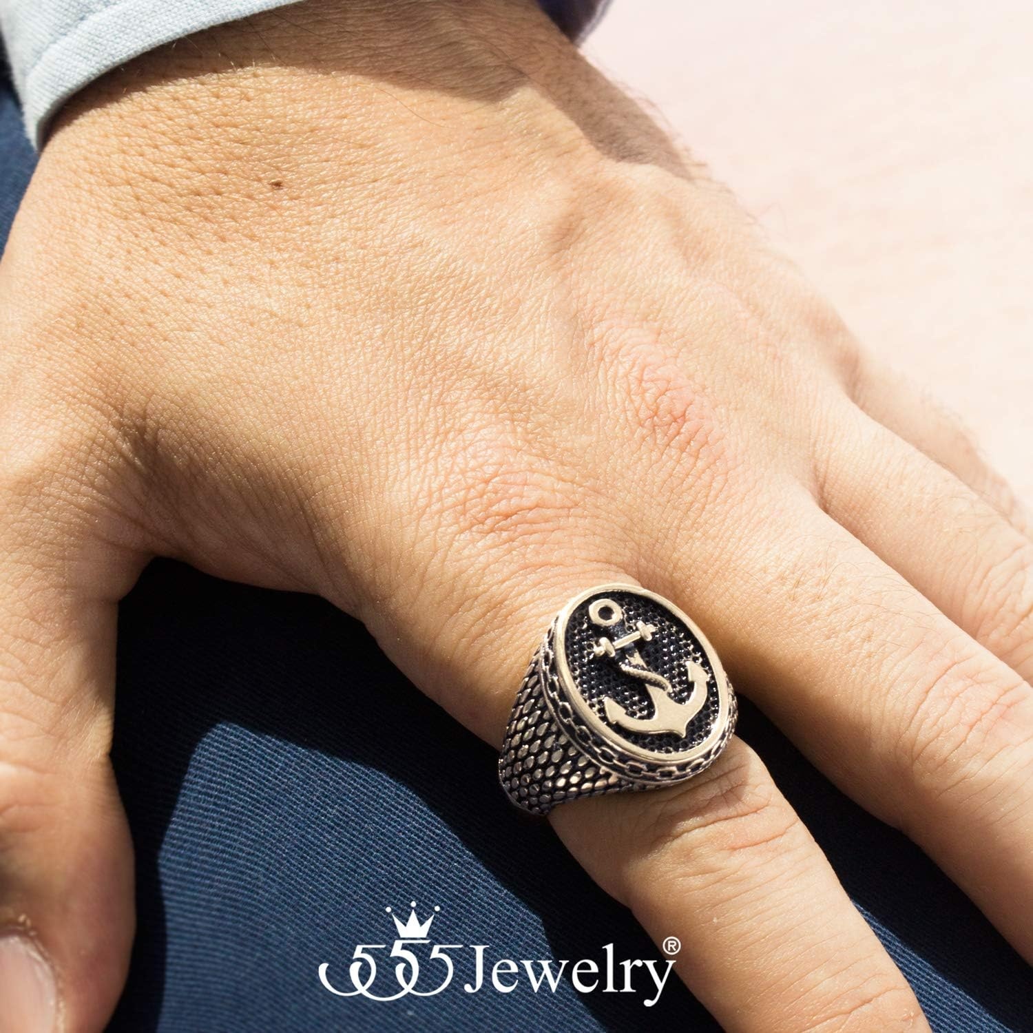 image:image555Jewelry Stainless Steel Vintage Signet Nautical Pirate Sailor Anchor Ring for MenSilver