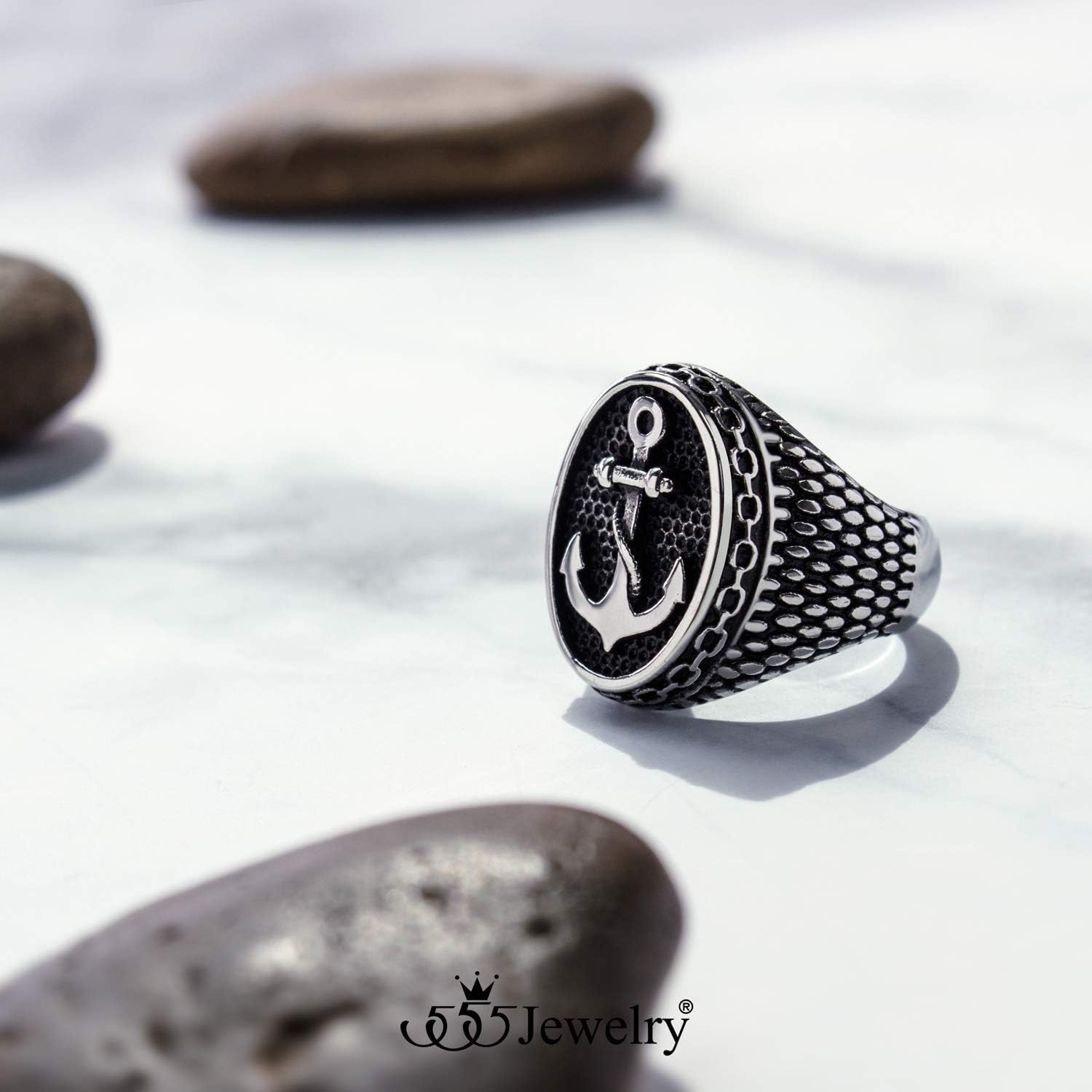image:image555Jewelry Stainless Steel Vintage Signet Nautical Pirate Sailor Anchor Ring for MenSilver